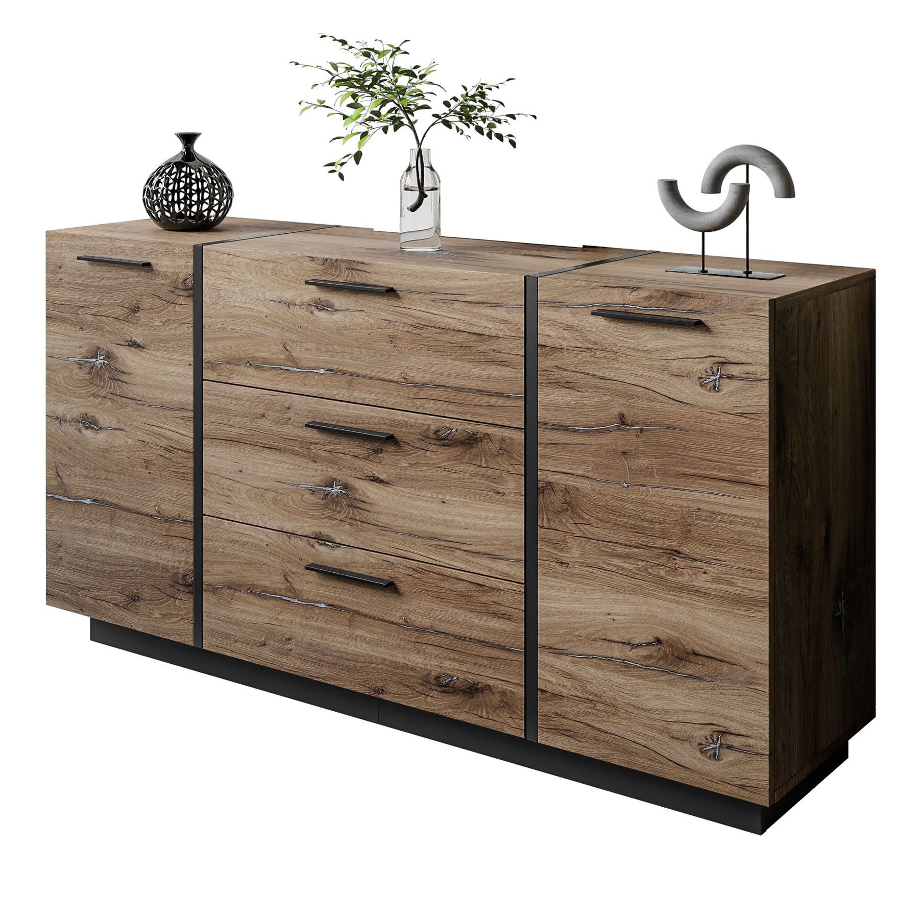 Lookway Kommode mit Schubladen ONYX LOFT Flagstaff Eiche, 158x41x81 cm