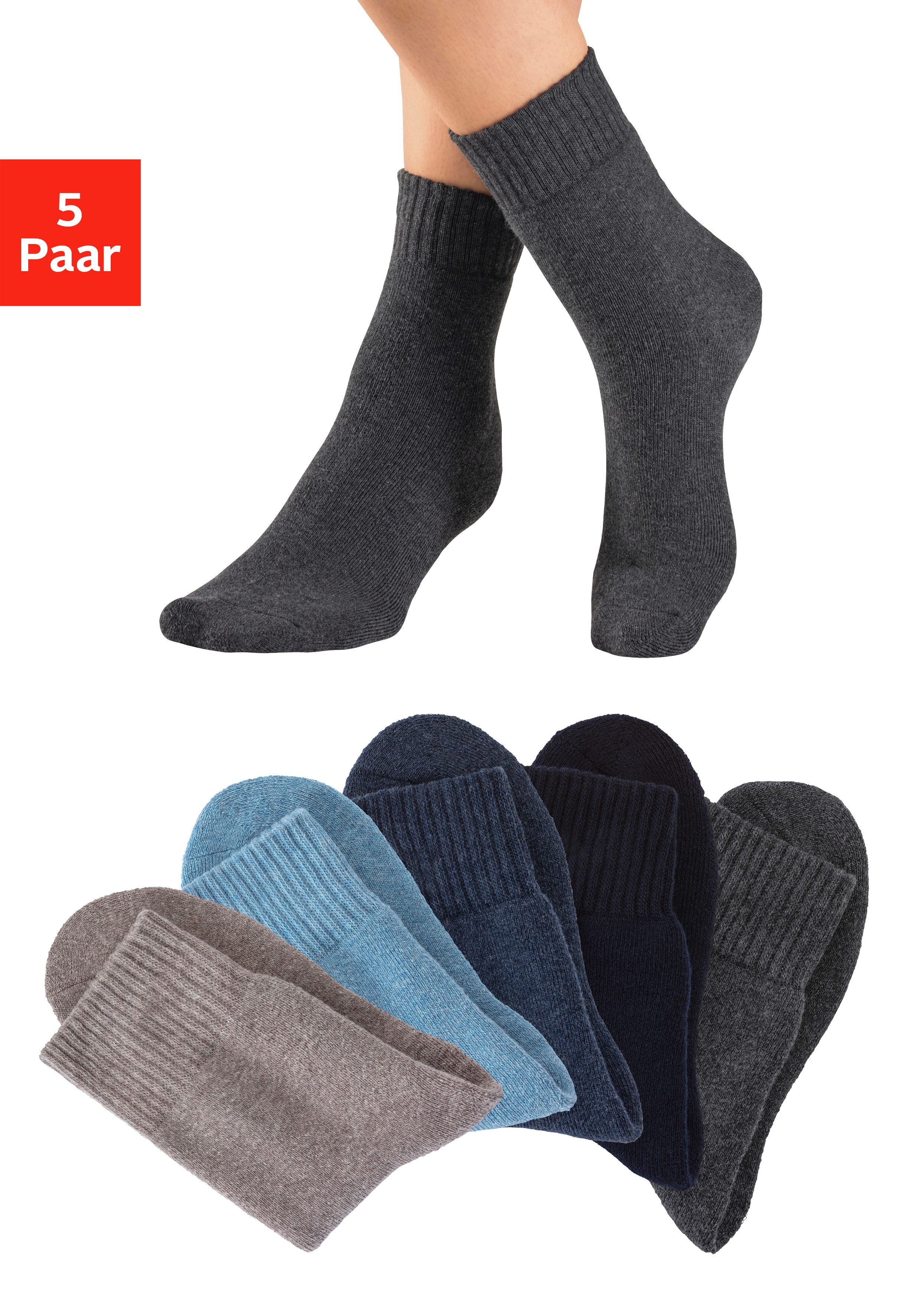 Lavana Basicsocken Damen und Herrensocken Thermosocken (Packung, 5-Paar, Gr. 35-38 bis 43-46) für kalte Tage mit Vollfrottee