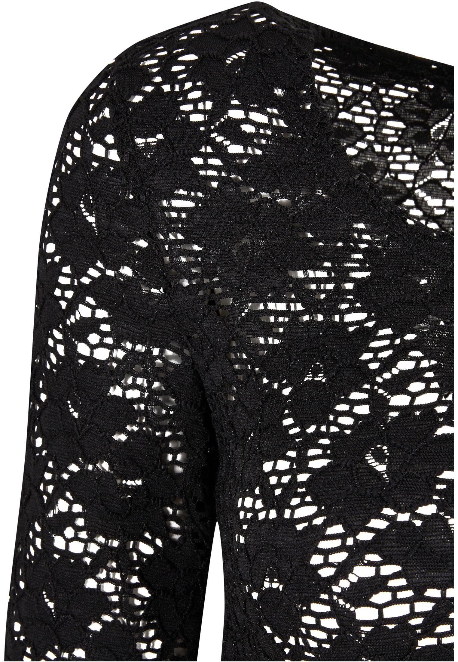 Cropped Damen Longsleeve Ladies (1-tlg) Langarmshirt Lace black URBAN CLASSICS
