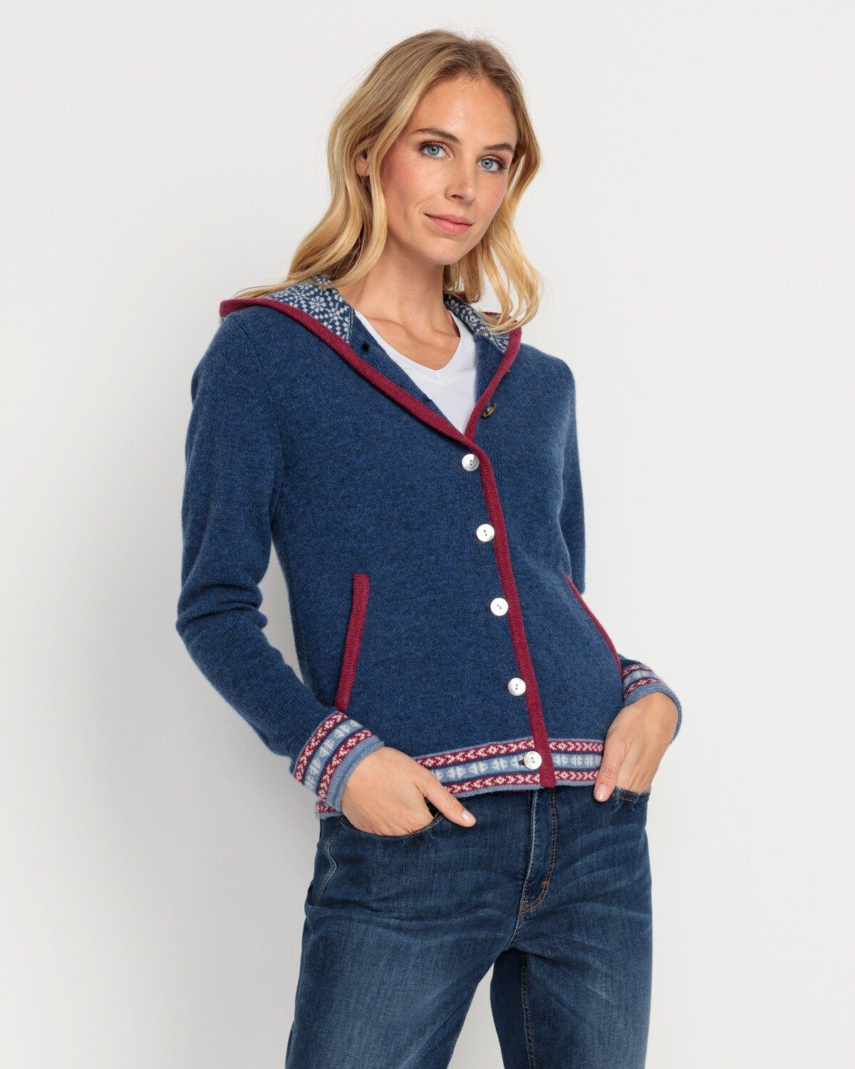 Reitmayer Strickjacke Jacquard-Cardigan mit Kapuze – Bild 4 von 5
