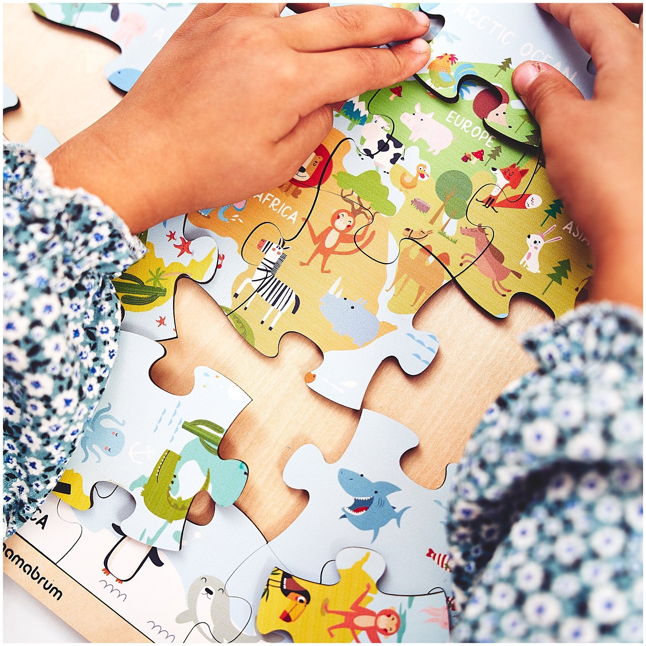 - Mamabrum Welt Puzzle-Sortierschale Karte Holzpuzzle der