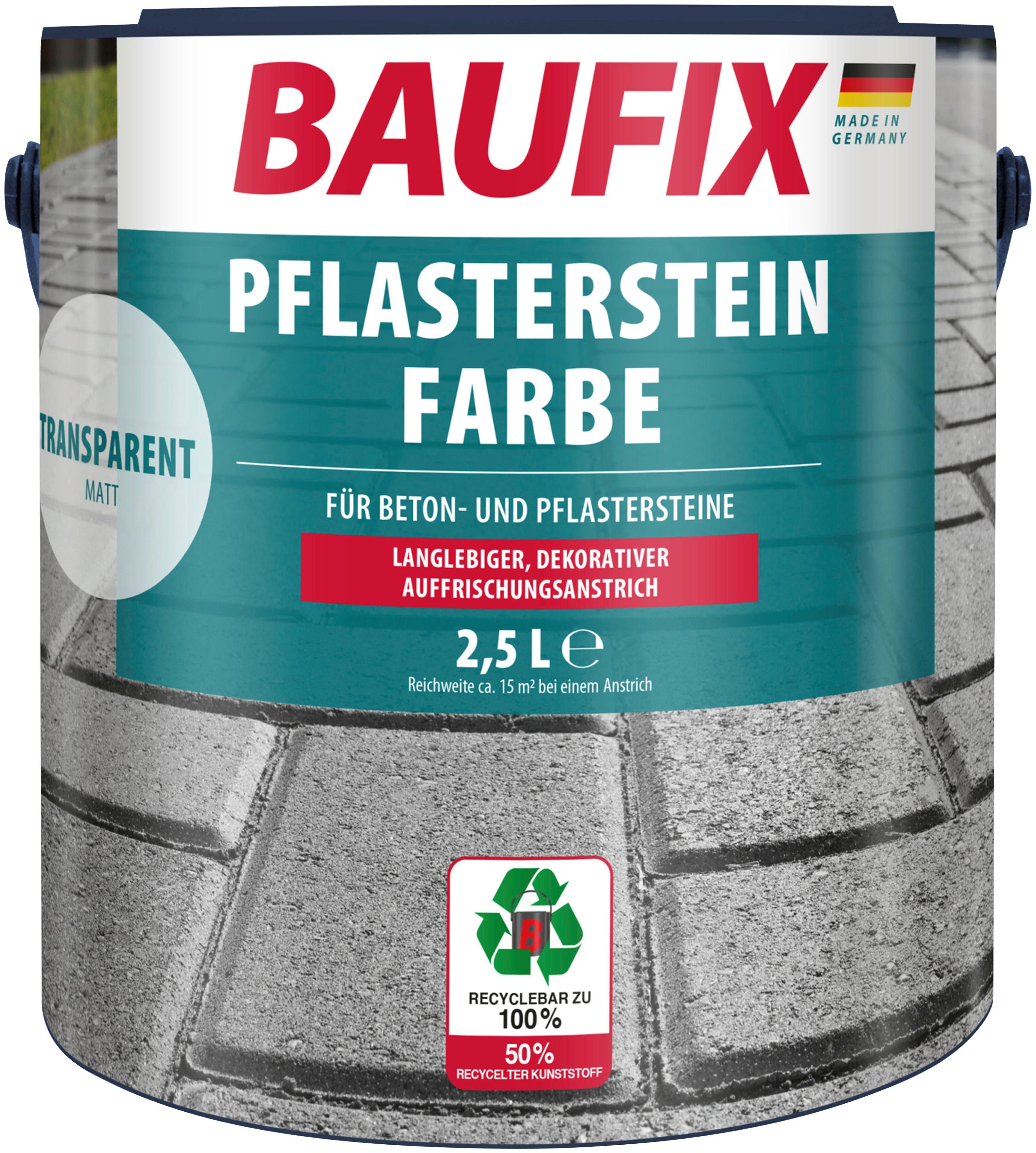 Baufix Wetterschutzfarbe Pflasterstein Farbe, Auffrischungsanstrich, für Beton- und Pflastersteine, wetterbeständig, 2,5L, matt transparent