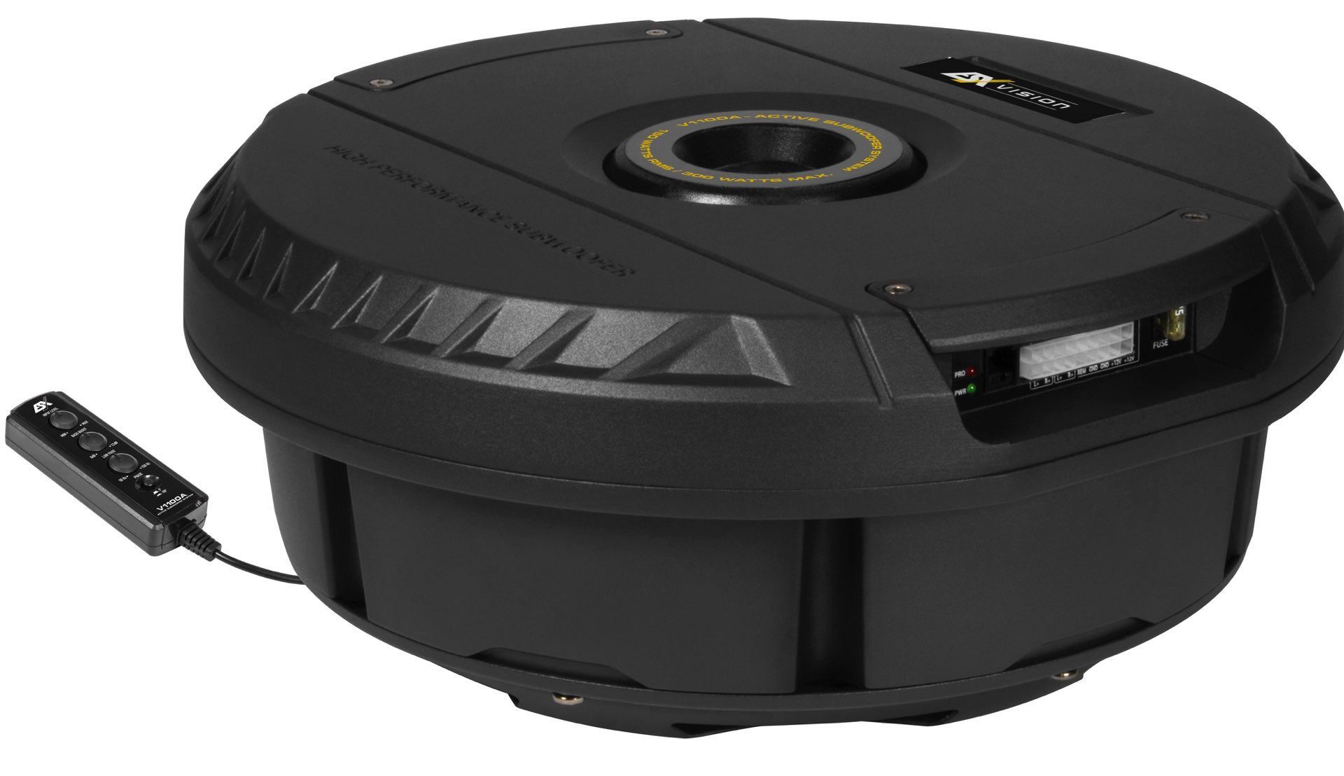 ESX V-1100A 28 cm (11 Zoll) Aktiv Reserverad Auto-Subwoofer (150 W, max.: W 30 cm)