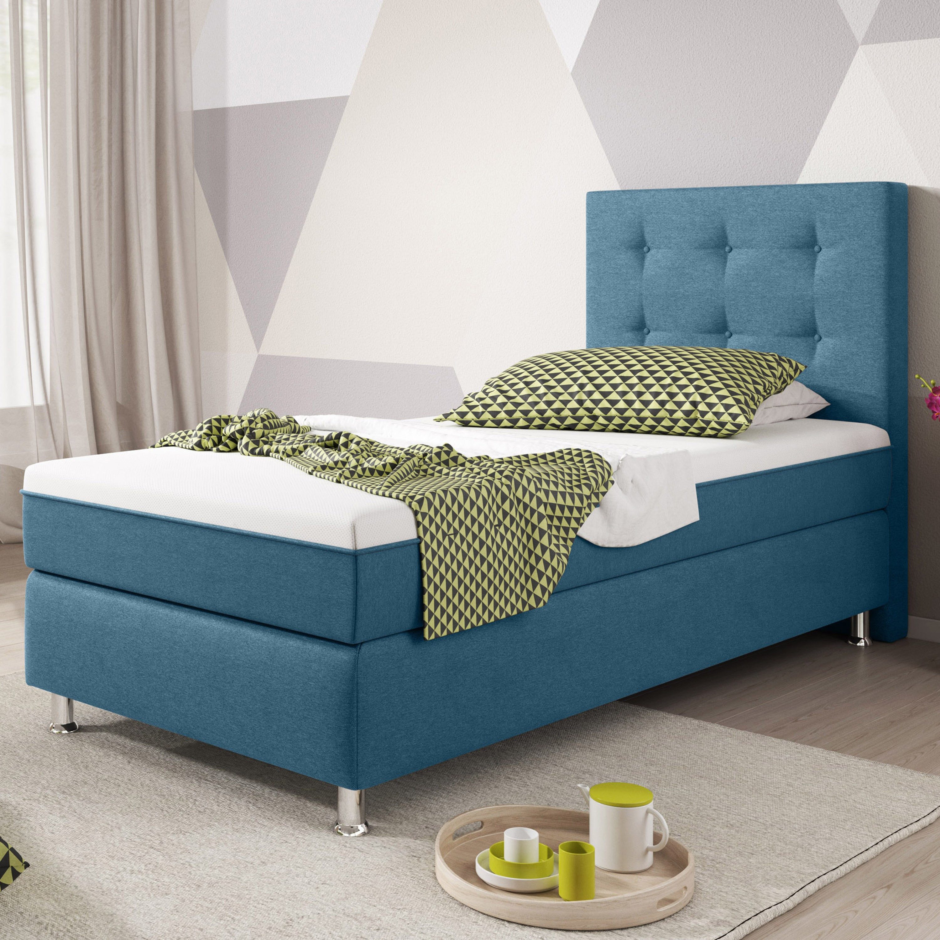 inter Boxspringbett Köln Plus 90x200 cm Taschenfederkern H3 mit Topper-Optik (Komplett Sett), SOFORT LIEFERBAR