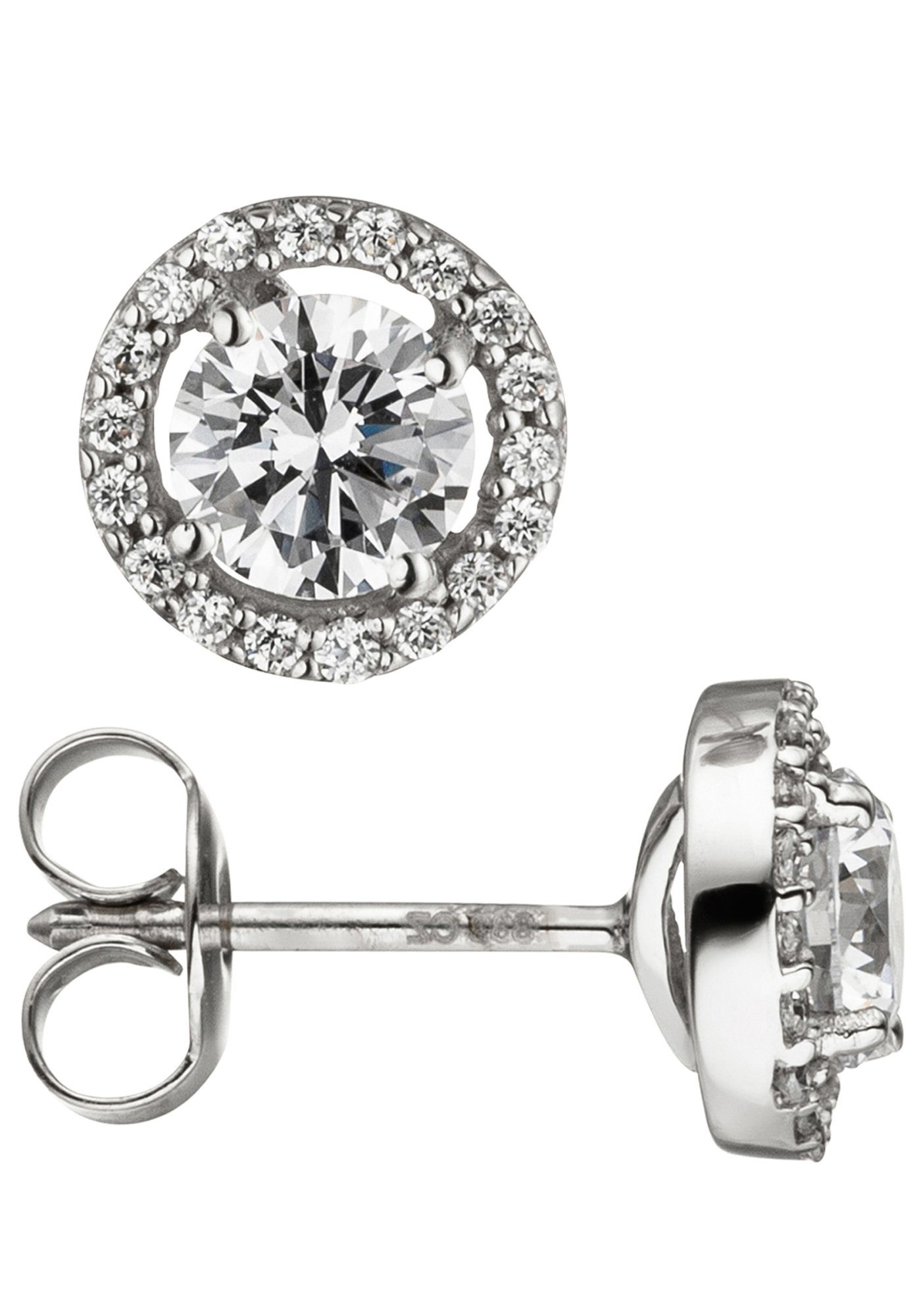 JOBO Paar Ohrstecker Ohrringe mit 38 Zirkonia, 333 Weißgold