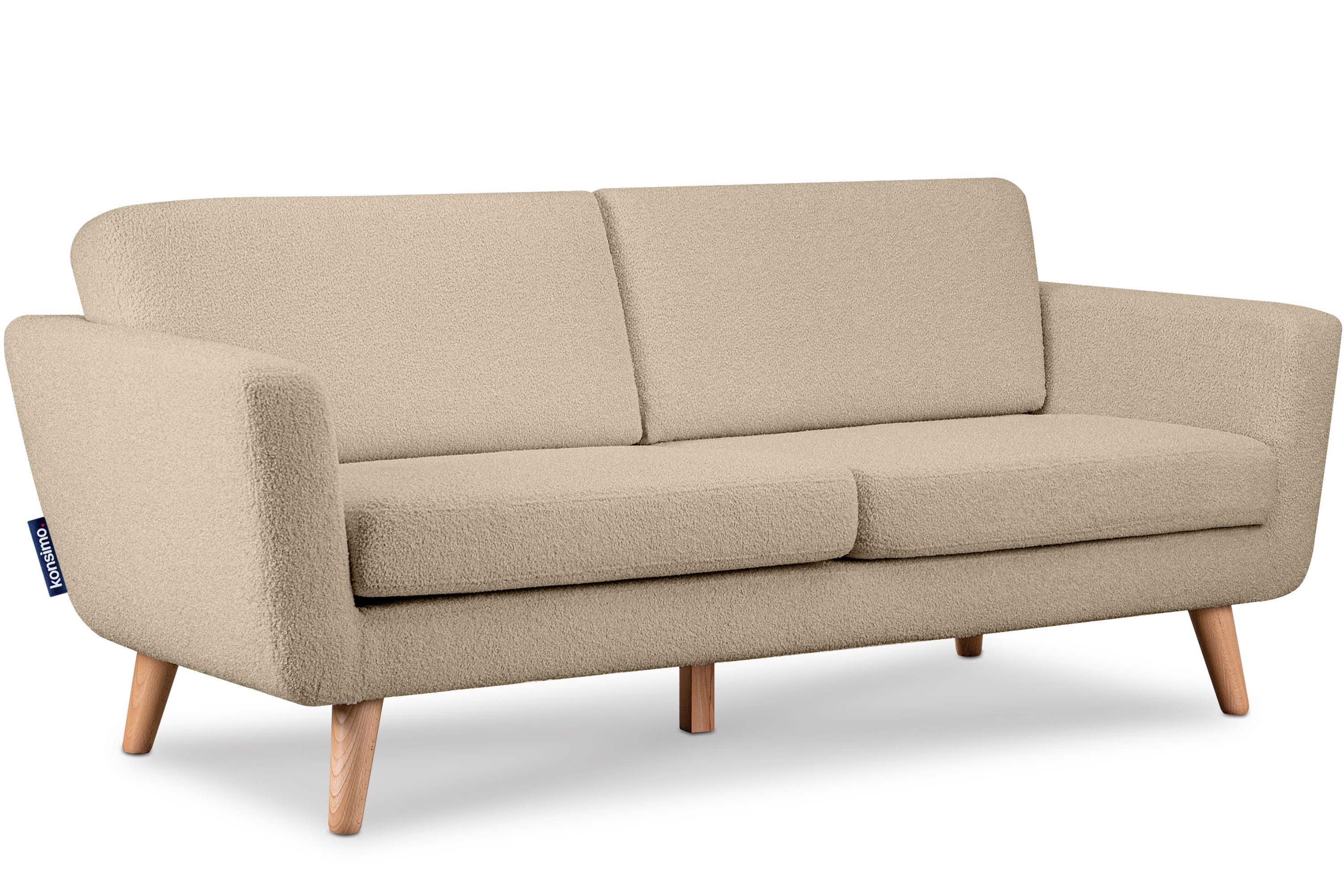 Konsimo 3-Sitzer TAGIO Sofa 3 Personen, mit Armlehnen, Scandi-Stil, Made in Europe, Gestell aus Massivholz beige | beige