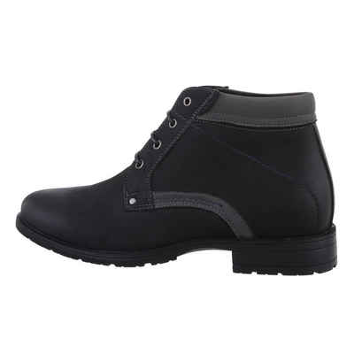 Ital-Design Herren Schnürschuhe Freizeit Stiefelette Blockabsatz Boots in Schwarz