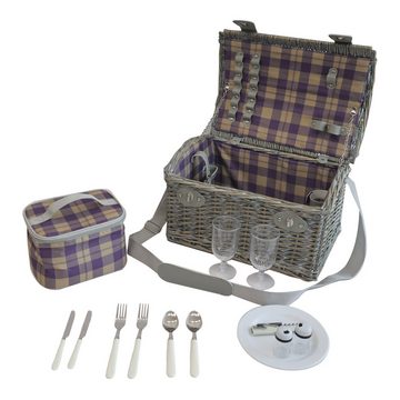 casa.pro Picknickkorb (Komplett-Set), »Folldal« mit Isoliertasche für 2 Personen 40x28x25 cm Lila / Beige