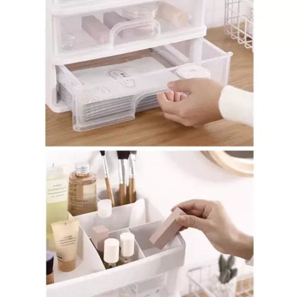 soulima Make-Up Organizer Kosmetik-Organizer Aufbewahrungsbox, Spar-Set, 1-tlg., Ordnung bewahren, verfügt über 3 transparente Schubladen gleicher Größe