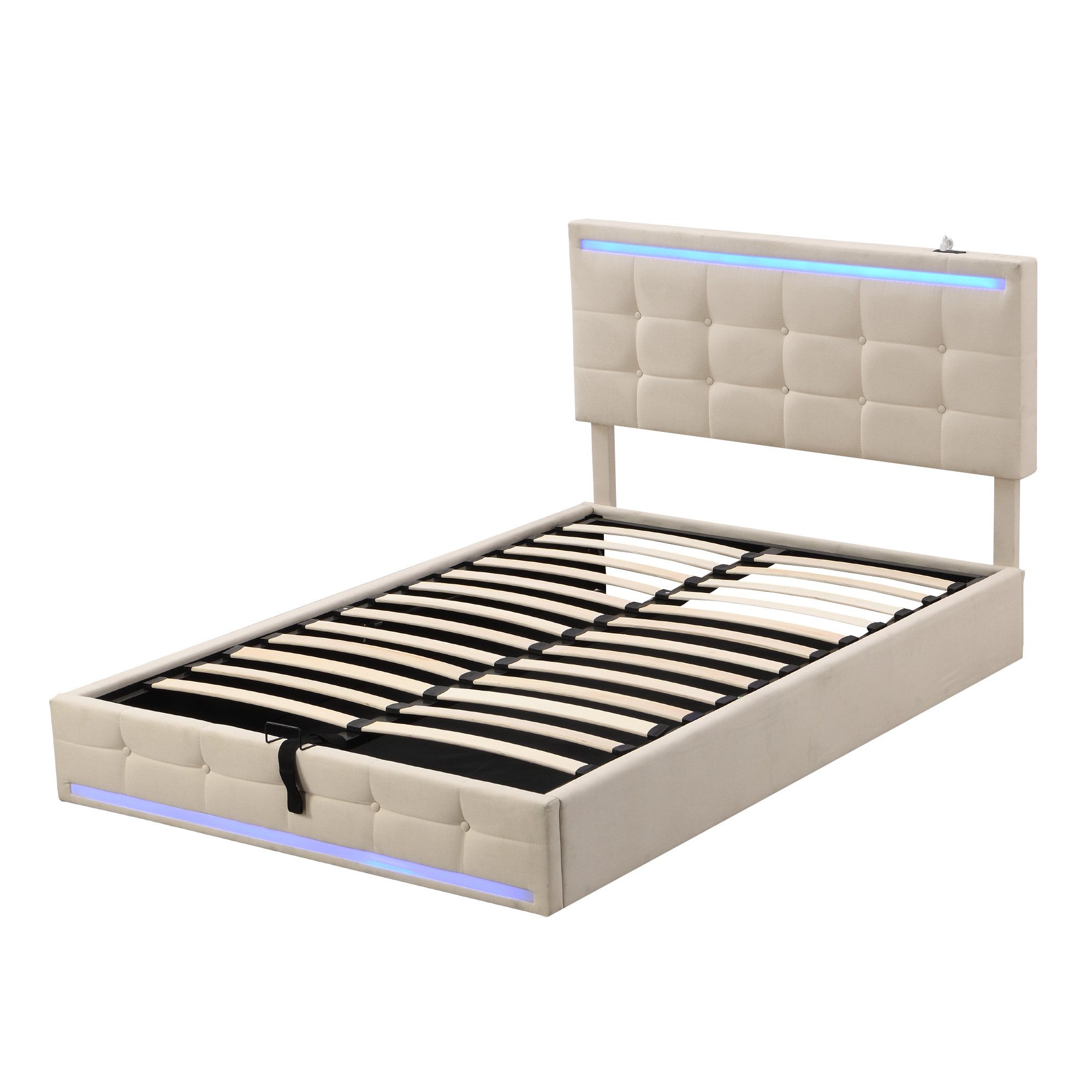 Polsterbett Doppelbett 140*200 Gepolstertes Bettgestell großem Stauraum