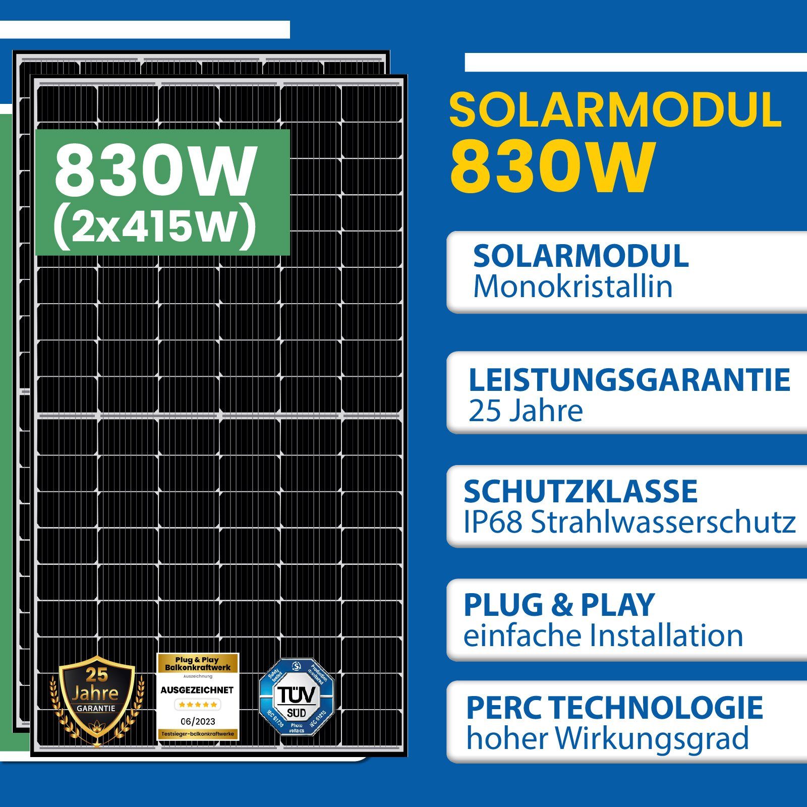 EPP.Solar Solaranlage Black & (Mit 415W Play WIFI Monokristallin, Wechselrichter Frame 10m Solarmodule, 800W mit Balkonkraftwerk Ihr für 830W Komplettset steckerfertig Schuckostecker), Balkon-Solaranlage Haus, NEP Plug und