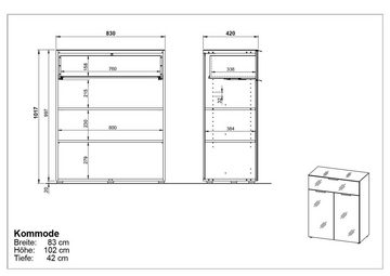 möbelando Kommode 404 (BxHxT: 83x102x42 cm), in braun, weiss mit einer Schublade und 2 Türen
