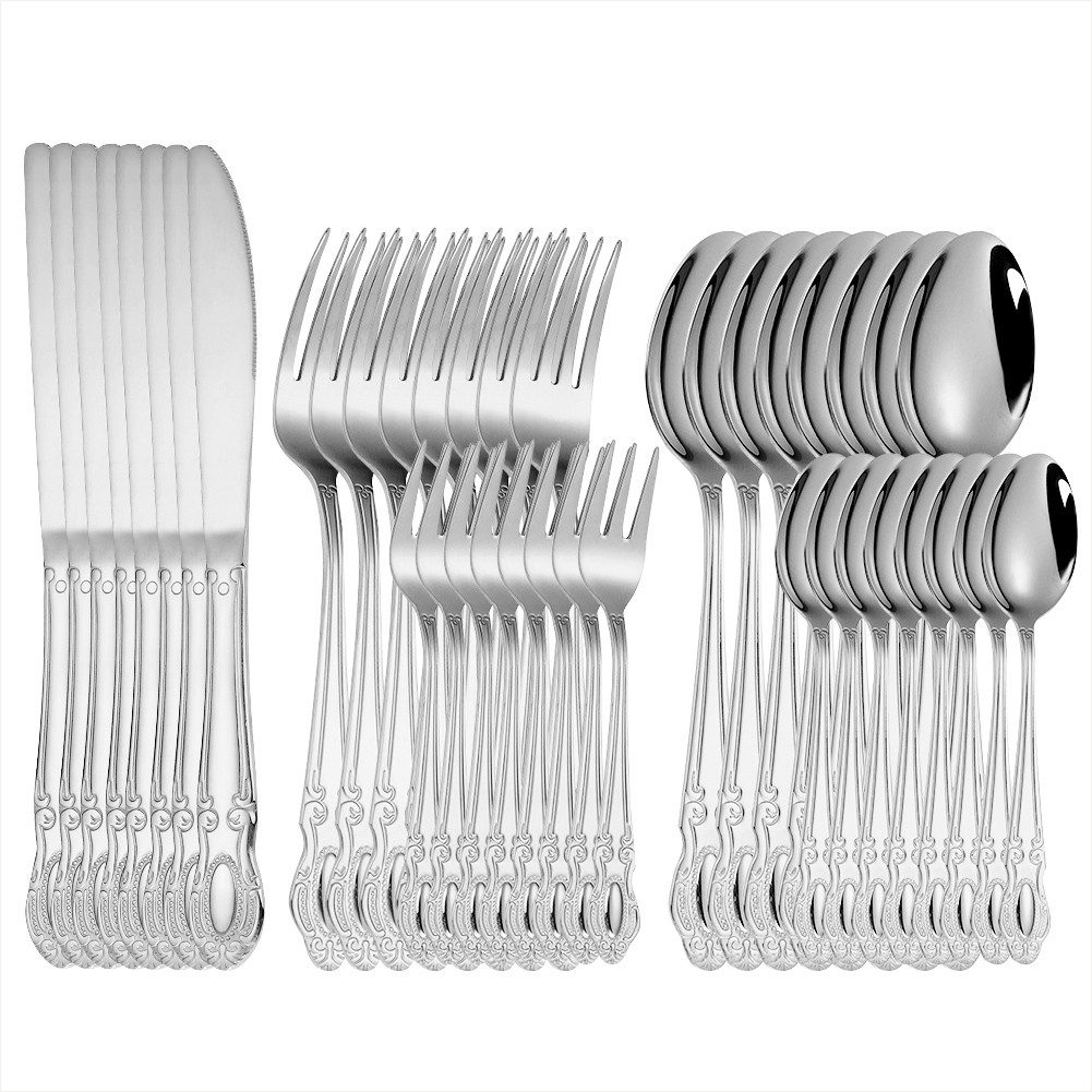 KingLux Besteck-Set 40teilig Royal Besteck Set 8 Personen Edelstahl poliert glänzend (40-tlg), 8 Personen, Edelstahl