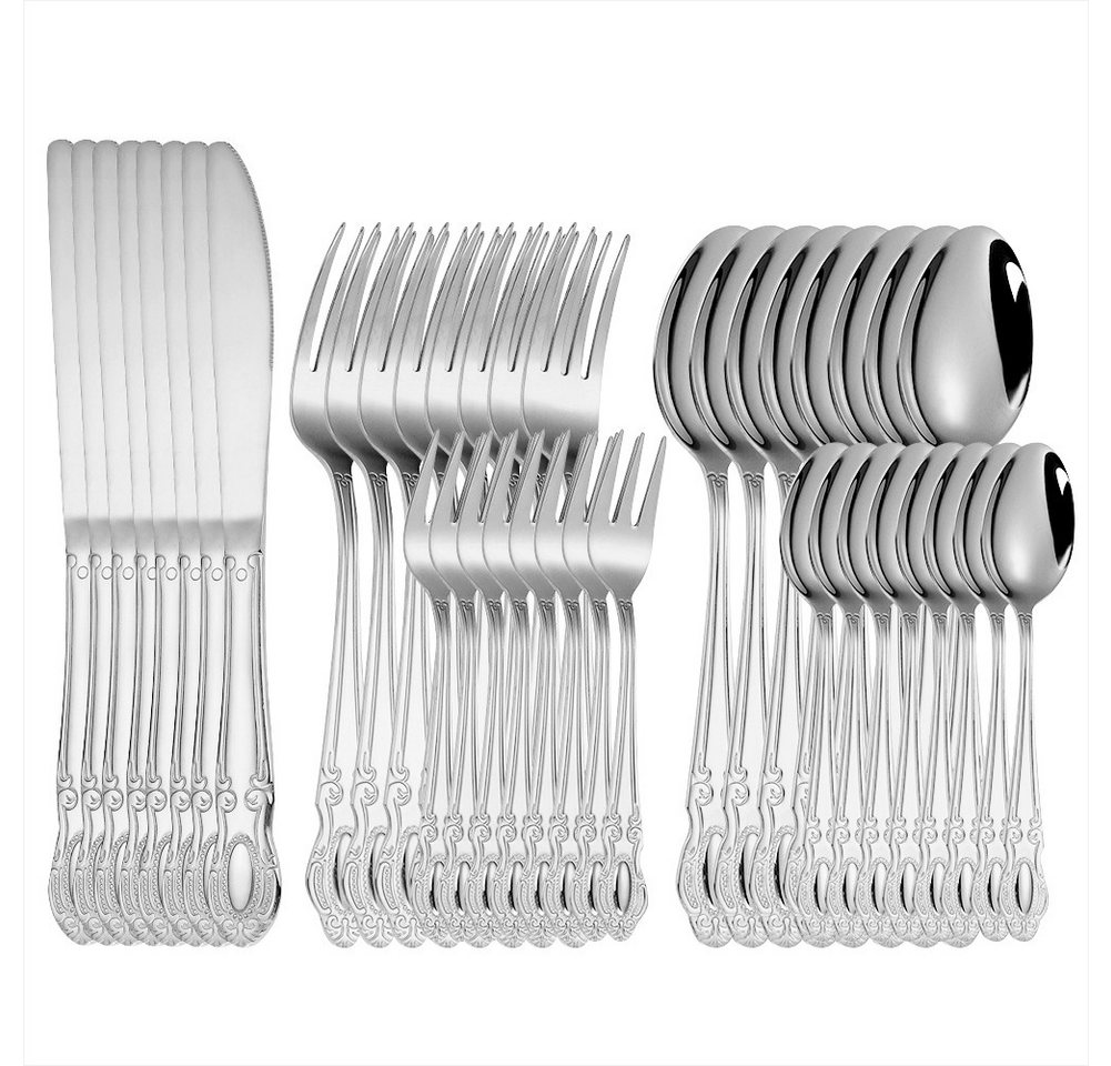 KingLux Besteck-Set 40teilig Royal Besteck Set 8 Personen Edelstahl poliert glänzend (40-tlg), 8 Personen, Edelstahl