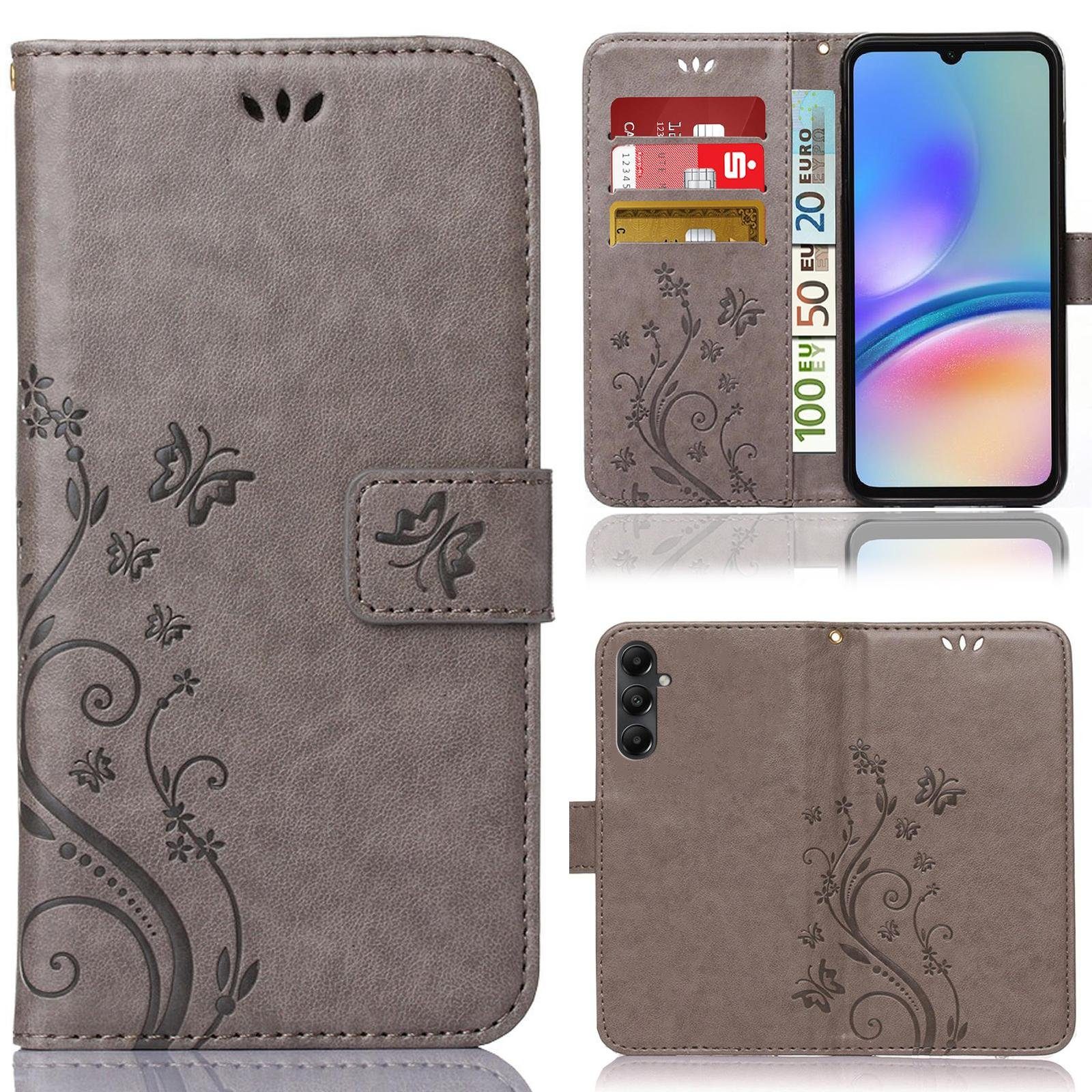 Numerva Handyhülle Bookstyle Flower für Samsung Galaxy A05s, Handy Tasche Schutzhülle Klapphülle Flip Cover mit Blumenmuster