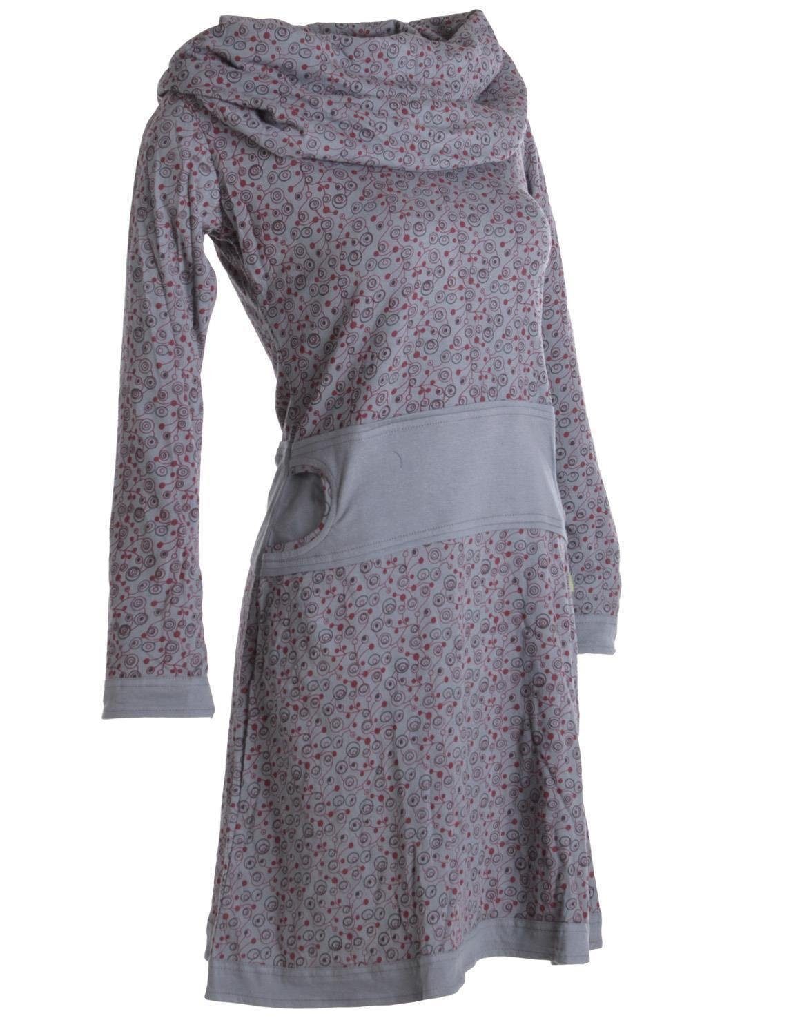 Boho, Kleid aus Ethno, Hippie Bedrucktes Goa, grau Baumwolle Jerseykleid Style Vishes mit Schalkragen