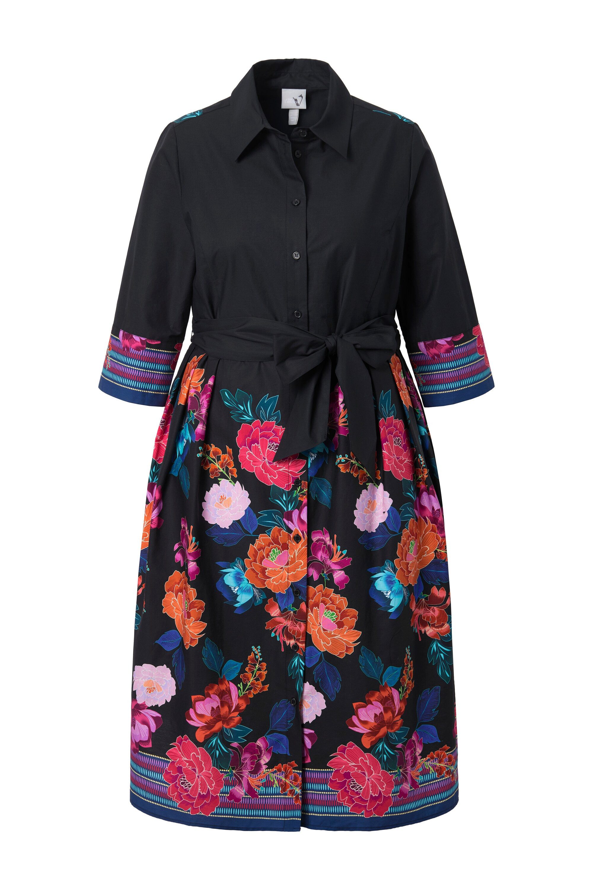 Ulla Popken Maxikleid Hemdblusenkleid Bindegürtel Hemdkragen 3/4-Arm günstig online kaufen