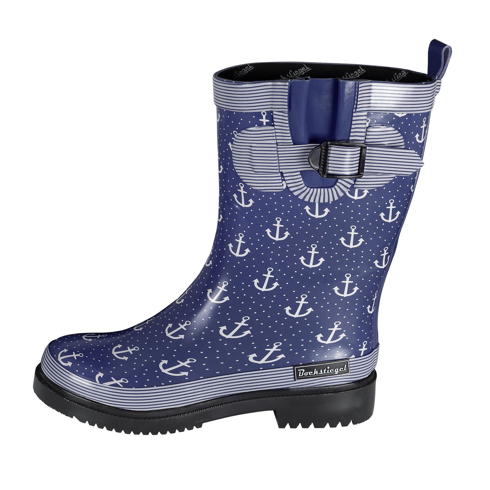SALIHA Bockstiegel Gummistiefel Damen Regenstiefel Marleen – Stiefel für Frauen mit Anker-Print blau