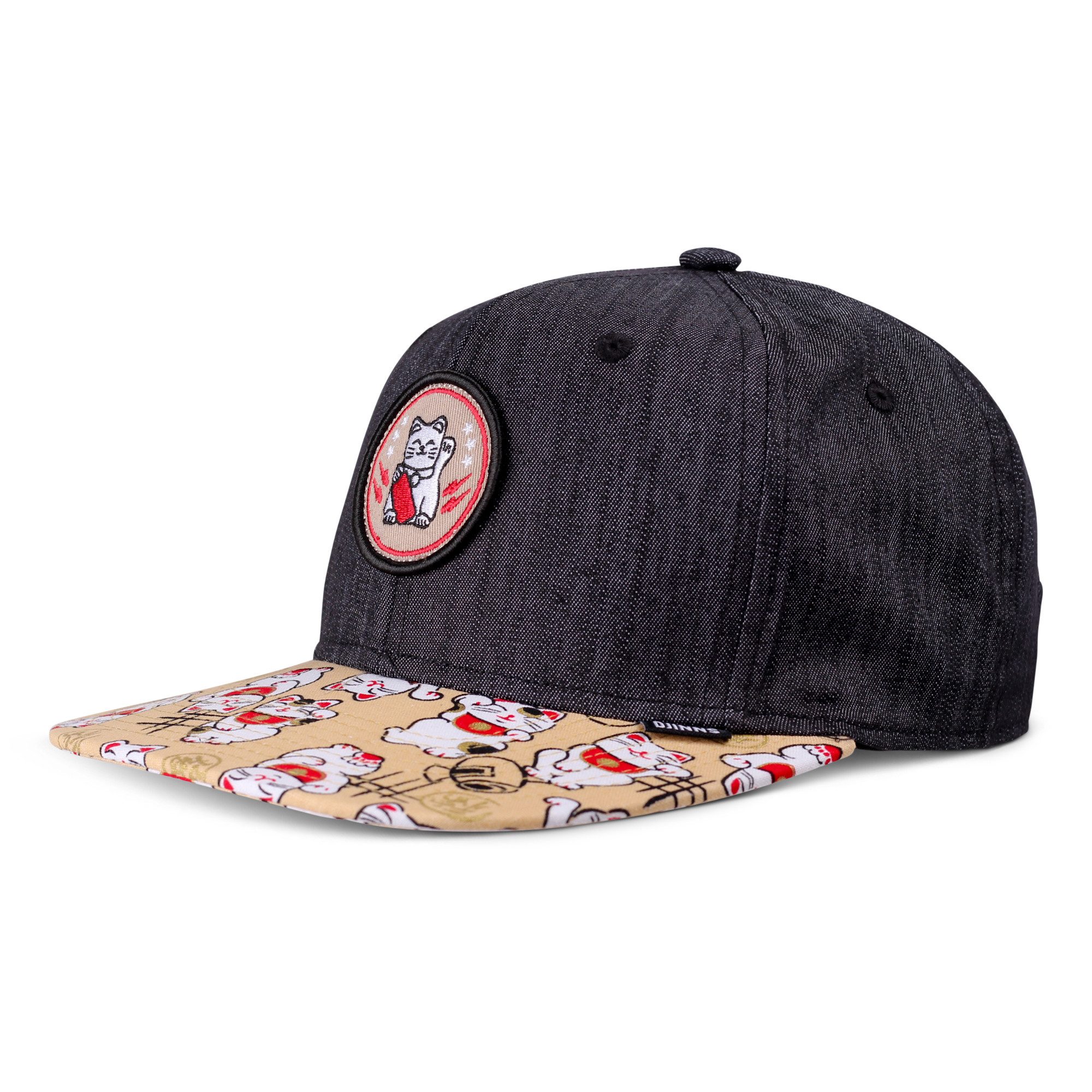 Snapback Cap Djinns 6 Panel Snapback Kids Cap Lucky Cat Linen Rev. Black