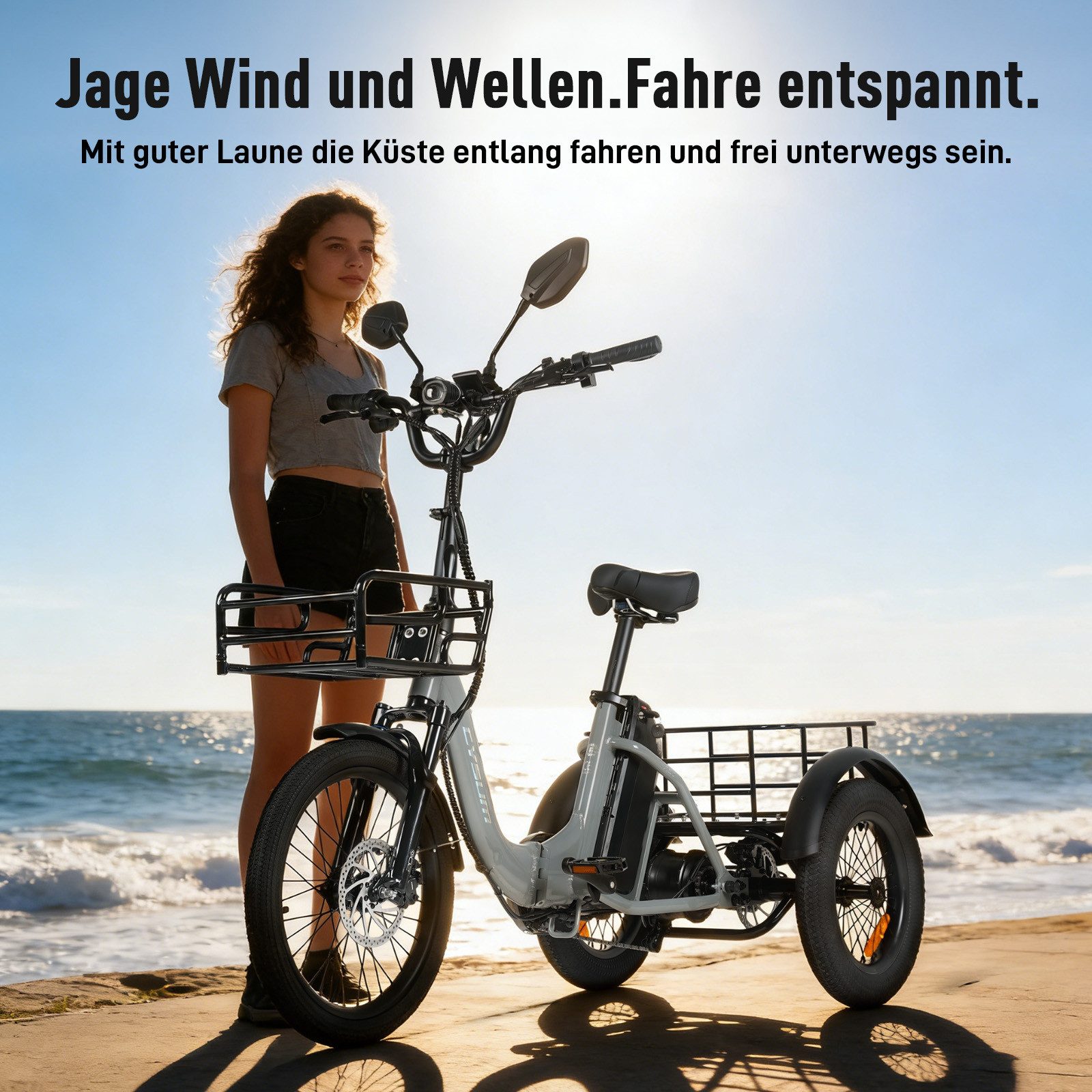 Vankel E-Bike Cityrad AG1 3 rad Faltbares Damen u. Herren E-Fahrrad 960WH Pedelec, 120 km, Kettenschaltung, Heckmotor, 960 Wh, (Beleuchtungsset mit Batterieladegerät, Batterieschlüssel, Werkzeug), Faltbares 3-Rad-E-Bikes 250W, 48V 20AH Akku, 20"×3.0" Reifen