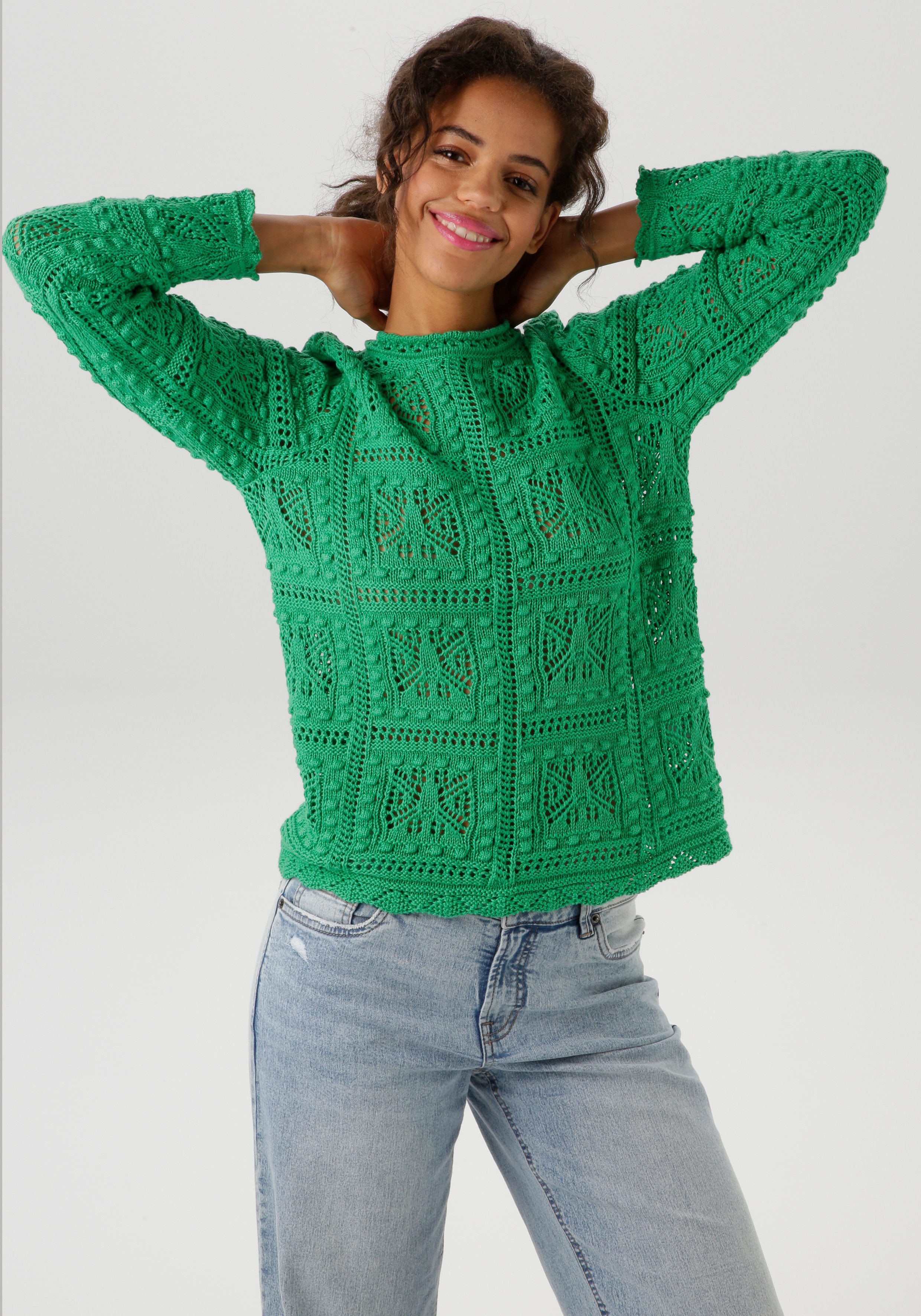 Aniston CASUAL Strickpullover im attraktiven Ajour-Muster-Mix