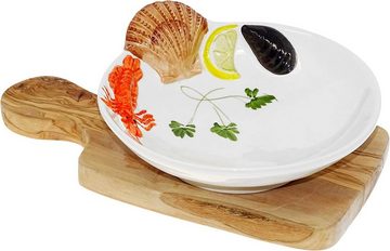 Lashuma Suppenteller Meeresfrüchte, (1 St), Runder Speiseteller tief Ø 22 cm mit Relief Dekor