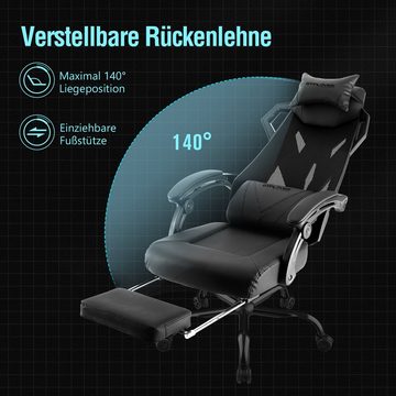 GTPLAYER Bürostuhl Ergonomischer Schreibtischstuhl Gamingstuhl Drehstuhl, mit Verbindungsarmlehnen, Verstellbarer Lordosenstütze und Kopfstütze