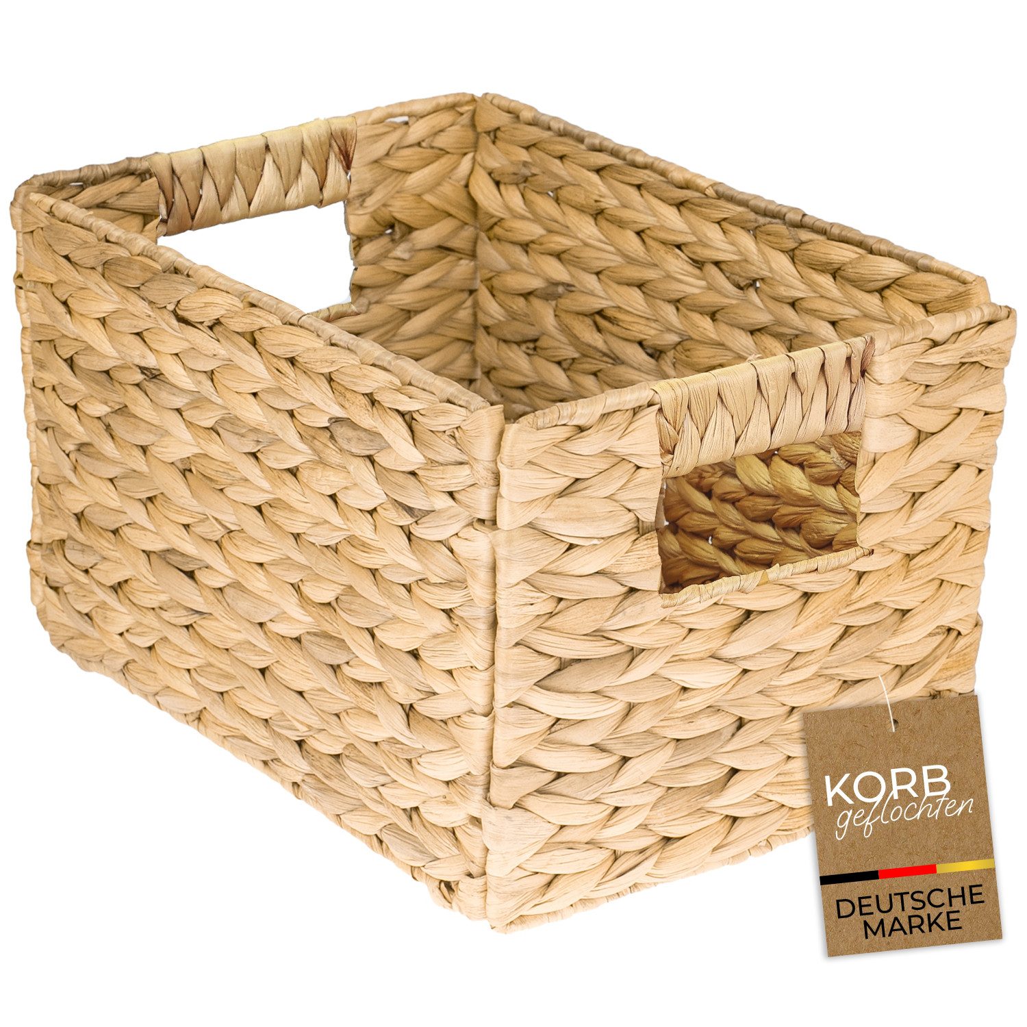 HMF Aufbewahrungskorb Aufbewahrungskorb geflochten aus Wasserhyazinthe Korb mit Tragegriffen (1 St), für Bad, Küche und Wohnbereich, Größe M 32 x 23 x 20 cm, Naturfarben