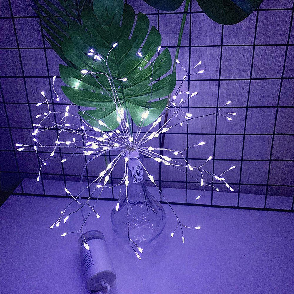 Sunicol LED-Lichterkette LED Feuerwerk Lichterketten, 8 Modi,Wasserdicht,Batterie, mit Fernbedienung Weiß