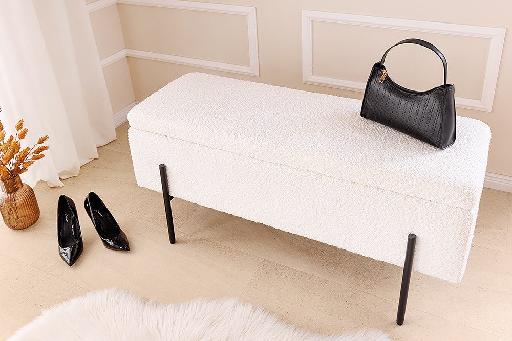 riess-ambiente Truhenbank LOFT 100cm weiß/schwarz - Bouclé-Bezug, Metallgestell, mit Stauraum (Einzelartikel, 1-St), mit Teddystoff & Polsterung – ideal für Flur, Ankleide & Schlafzimmer