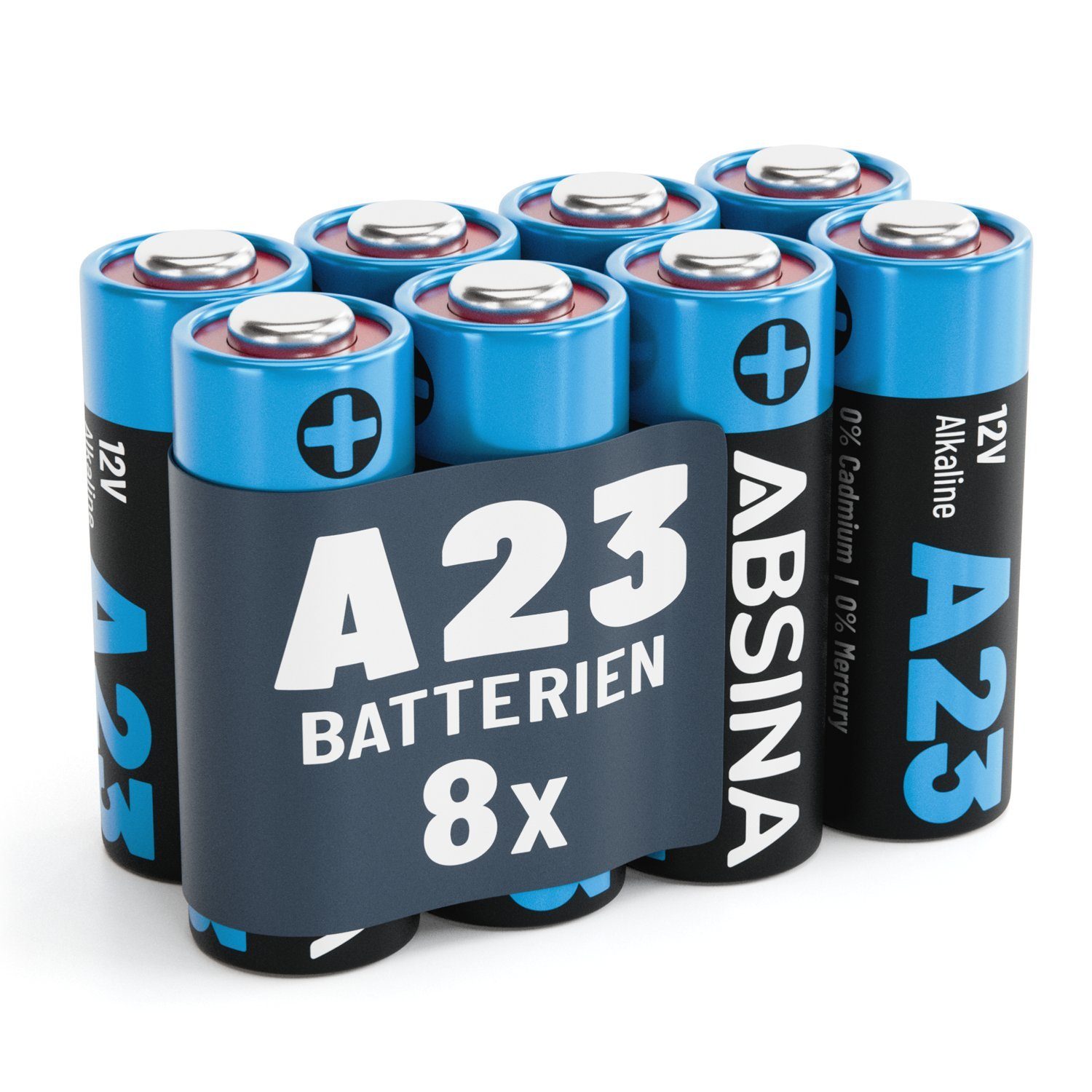 ABSINA 8x Batterie A23 für Garagentoröffner, 23A 12V Batterie Alkaline Batterie, (1 St)