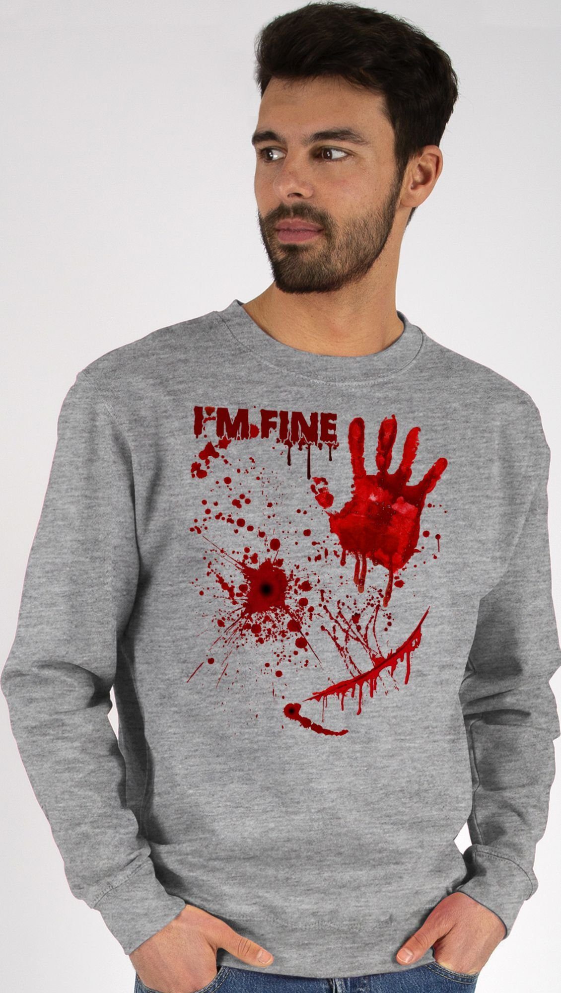 Shirtracer Sweatshirt Blutige Hände meliert Kostüme Horror Grau Herren (1-tlg) Blutspritzer - Killer Blutflecken Gruselig I Blut 2 Halloween