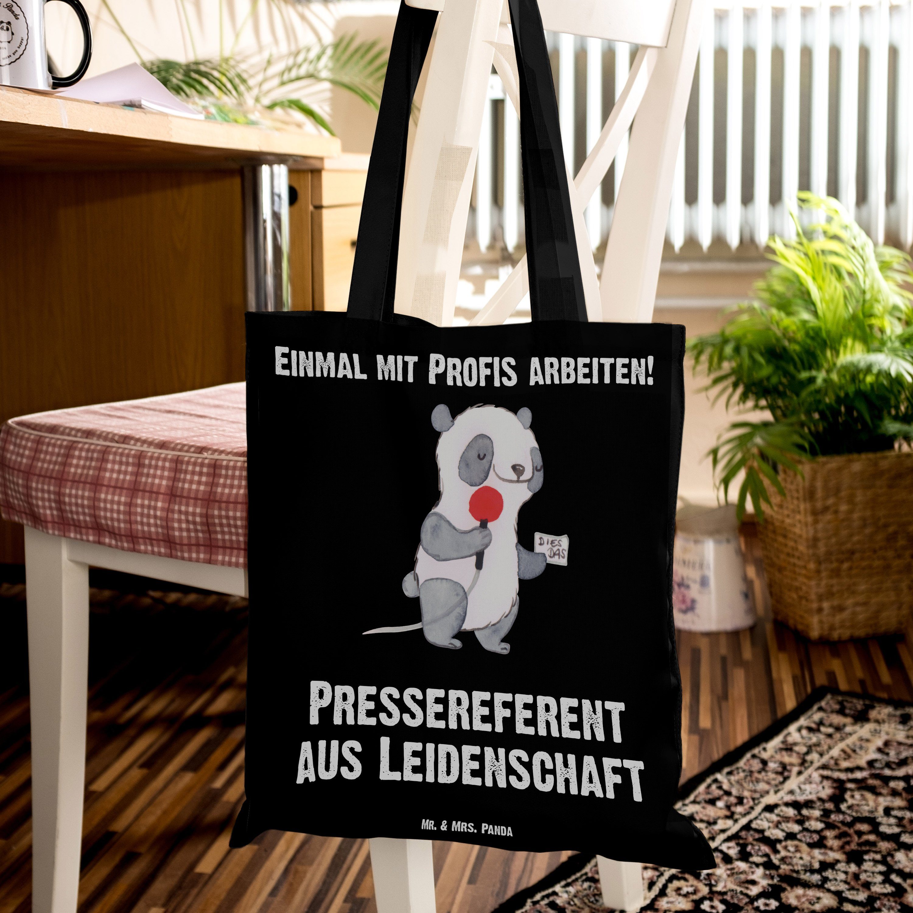Mr. & Mrs. Tragetasche Schwarz Presseagentur, Leidenschaft aus Panda (1-tlg) - - Geschenk, Pressereferent