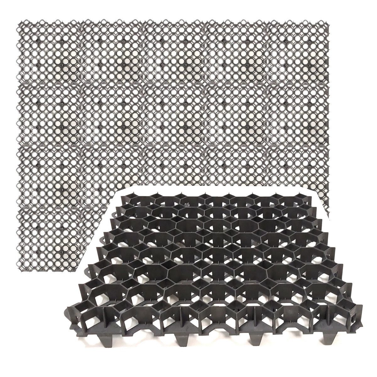 Lemodo Rasengitter Wegeplatten aus Kunststoff, Waben für Rasen- und Kiesflächen, 50x50 cm, 4-St., Frostsicher, Versickerungsfähig, begrünbar, UV-beständig