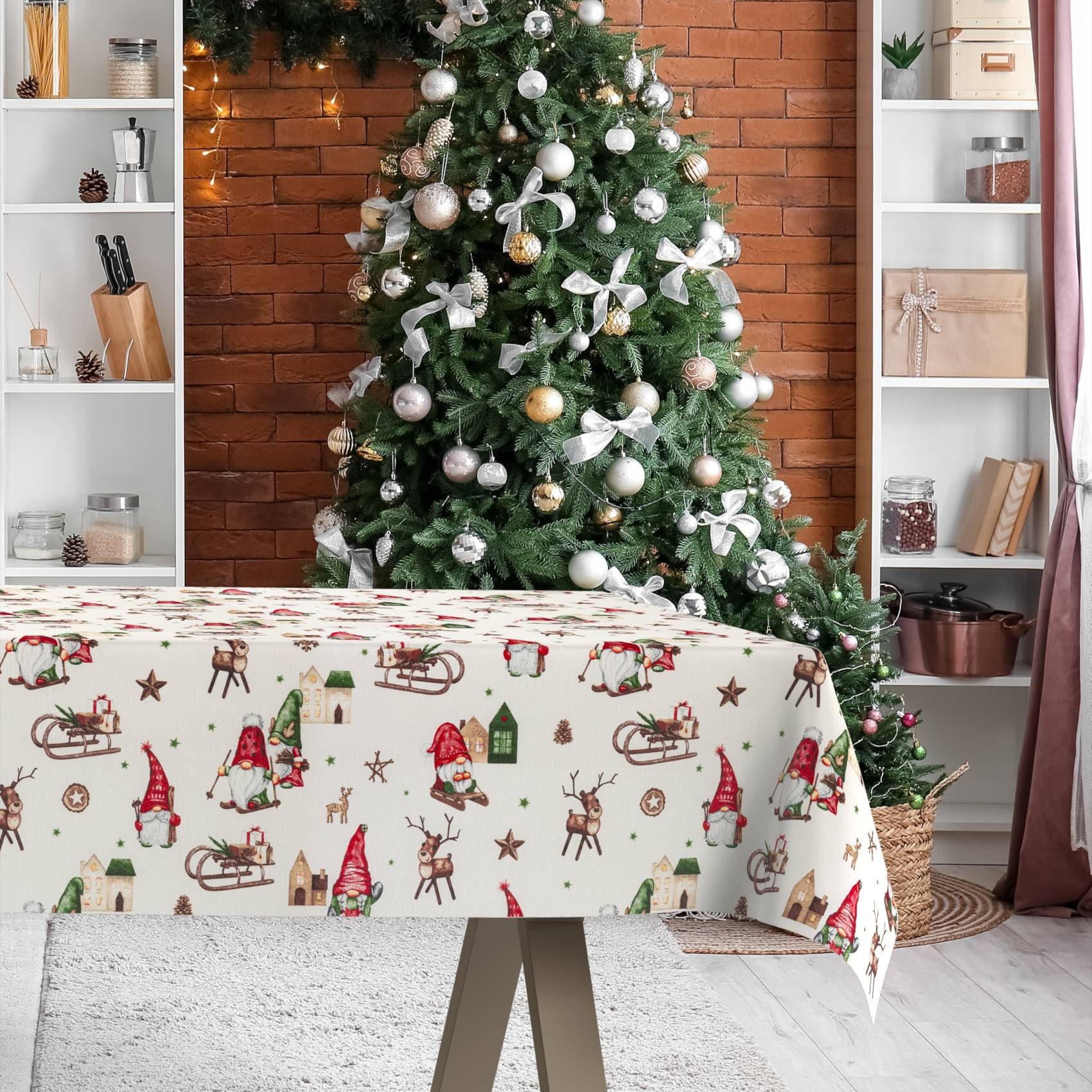 ANRO Tischdecke Weihnachten abwaschbare Weihnachtstischdecke (Einzelstück 1-tlg), Schmutzabweisend Weihnachten Rot-Grün 100x140cm – Bild 5 von 5