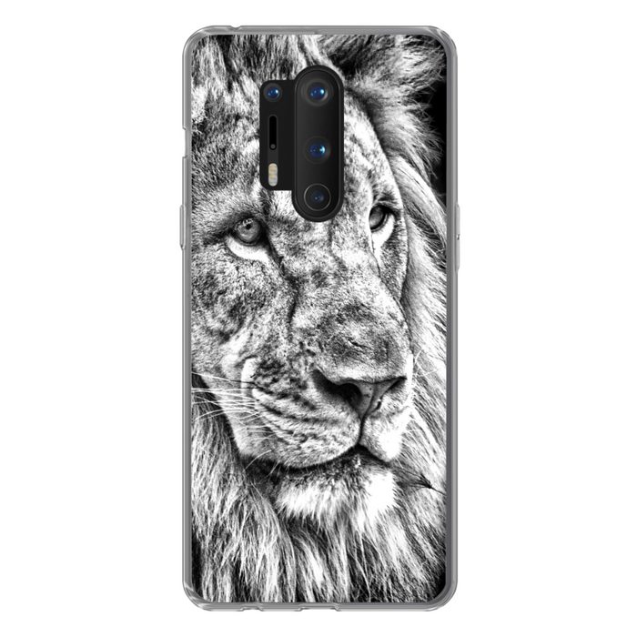 MuchoWow Handyhülle Porträt - Löwe - Schwarz und weiß Phone Case Handyhülle OnePlus 8 Pro Silikon Schutzhülle