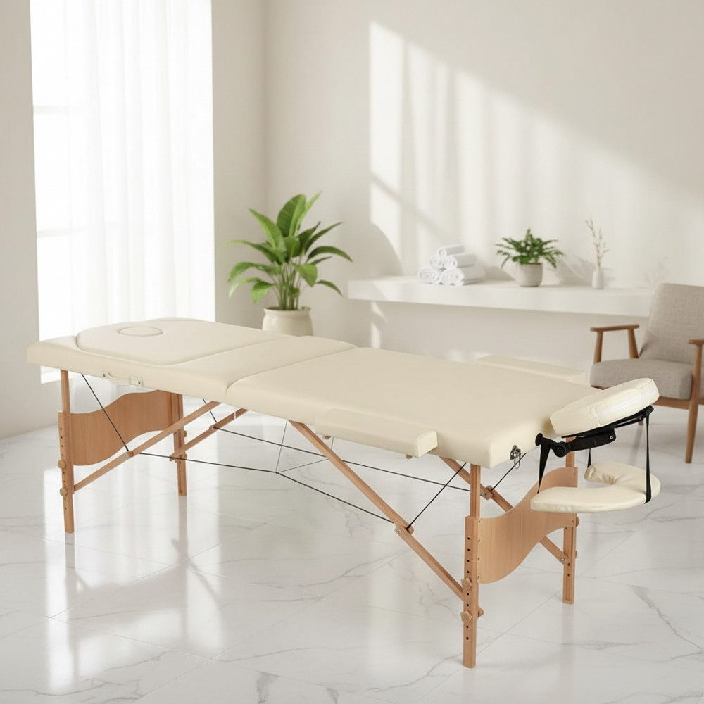 Mucola Massageliege Massageliege 3 Zonen Massagebank Beige/Creme klappbar Kosmetikliege (Liege mit Transporttasche, 1-St., mit Transporttasche), einfacher Transport