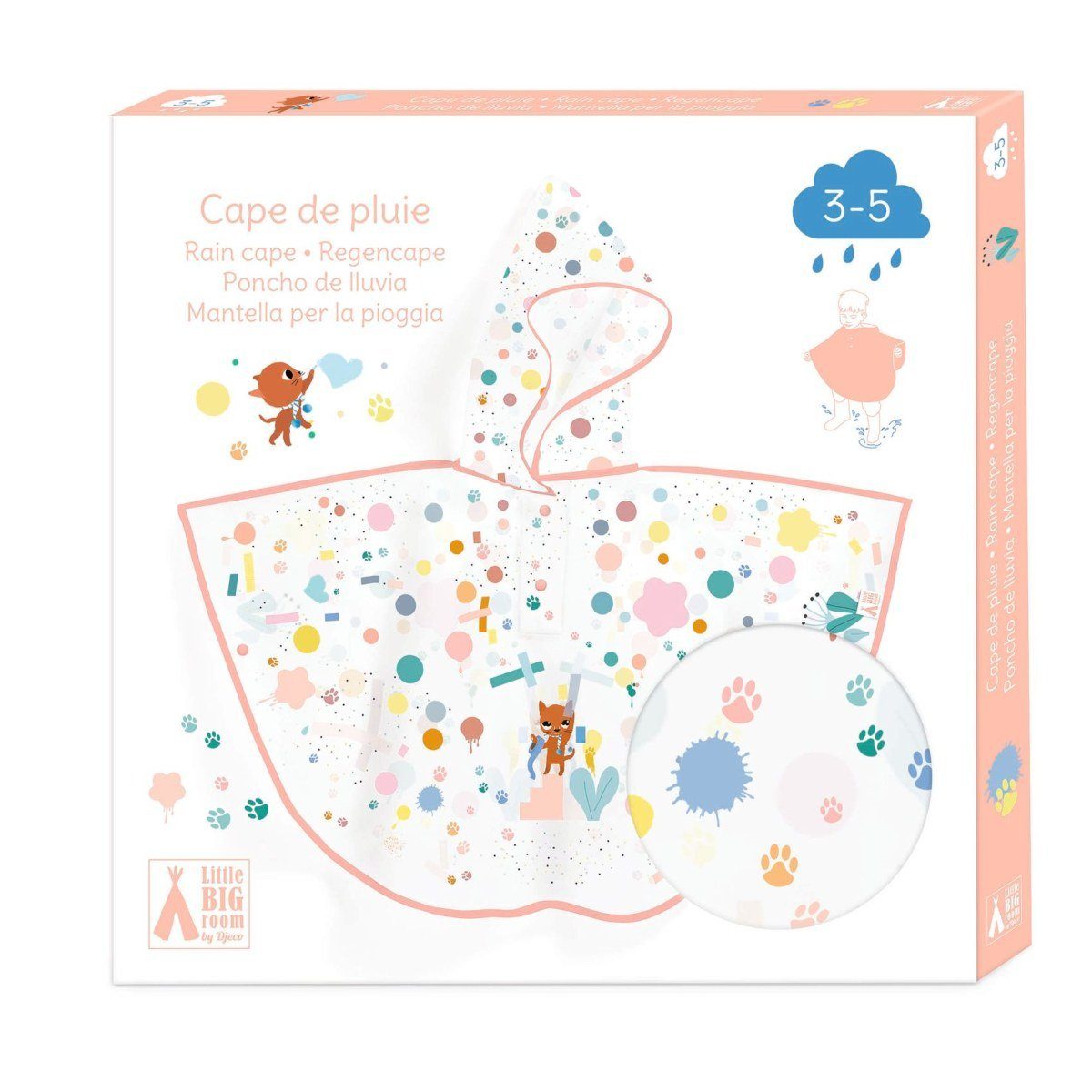 DJECO Regenponcho Regencape mit Kapuze für Kinder von 3-5 Jahren