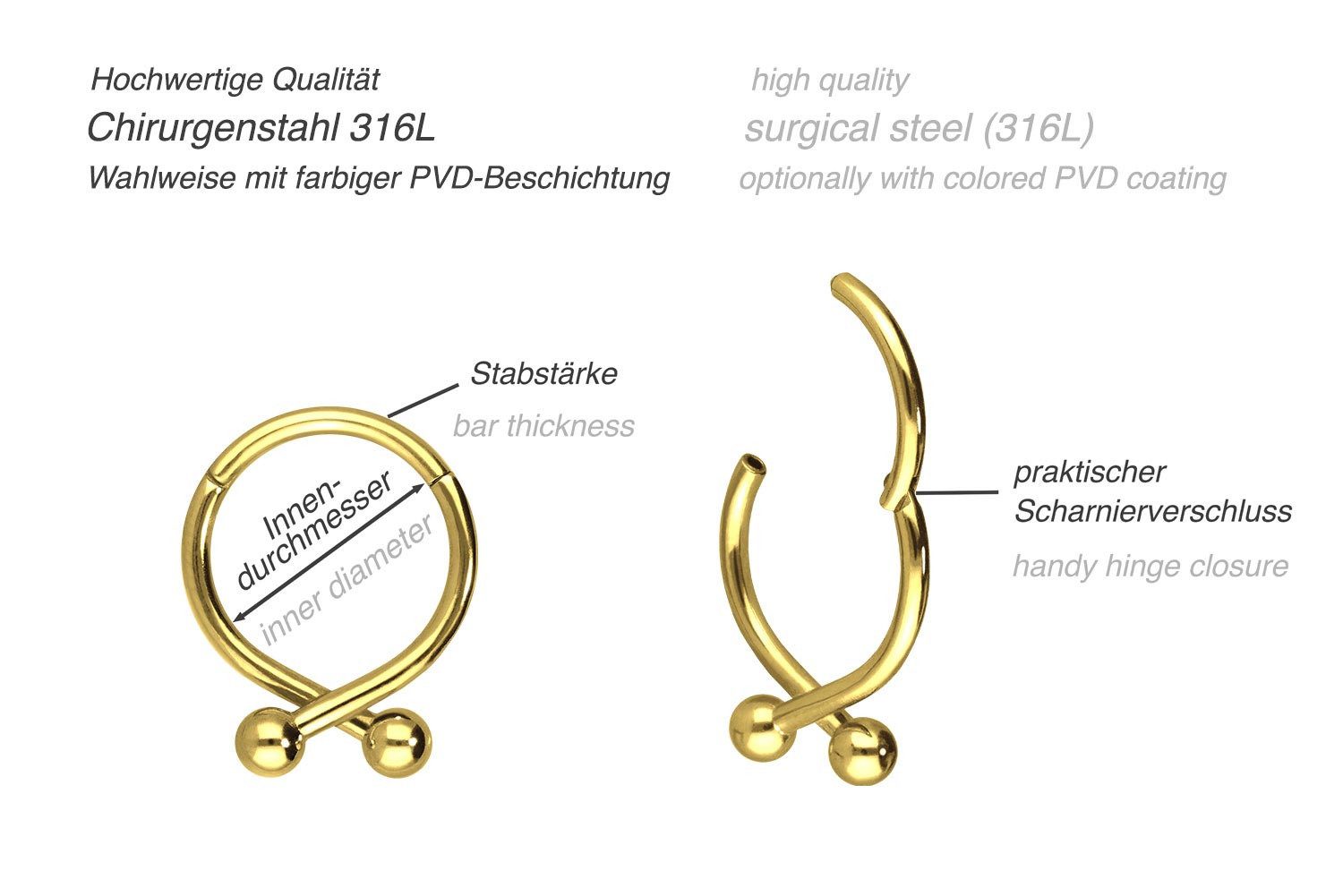 PIERCINGLINE Nasenpiercing Chirurgenstahl Segmentring Clicker 2 günstig online kaufen