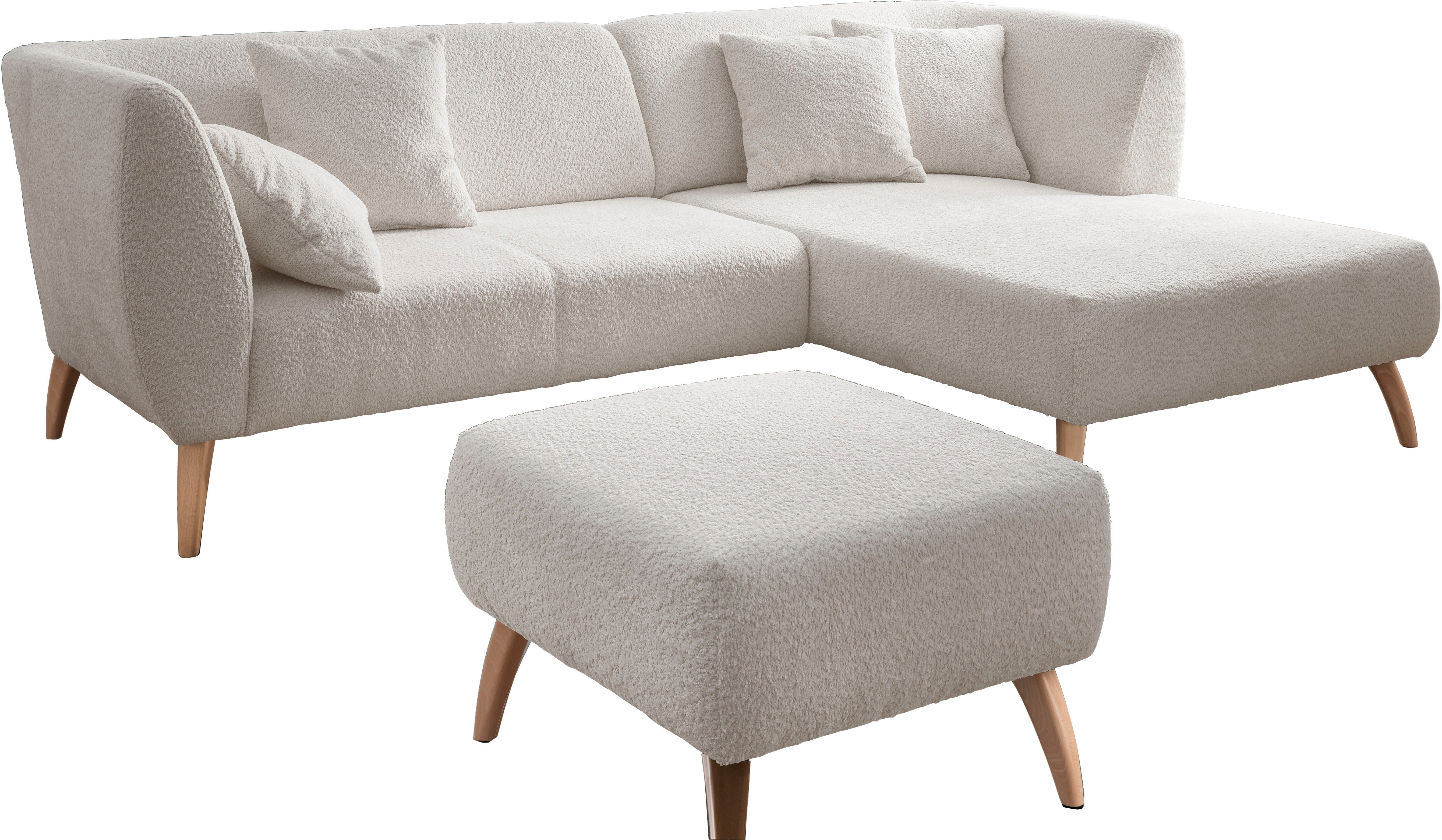 INOSIGN Ecksofa Colori, Zierkissen, 4x wählbar, Stoffe verschiedene Holzfußfarbe inkl