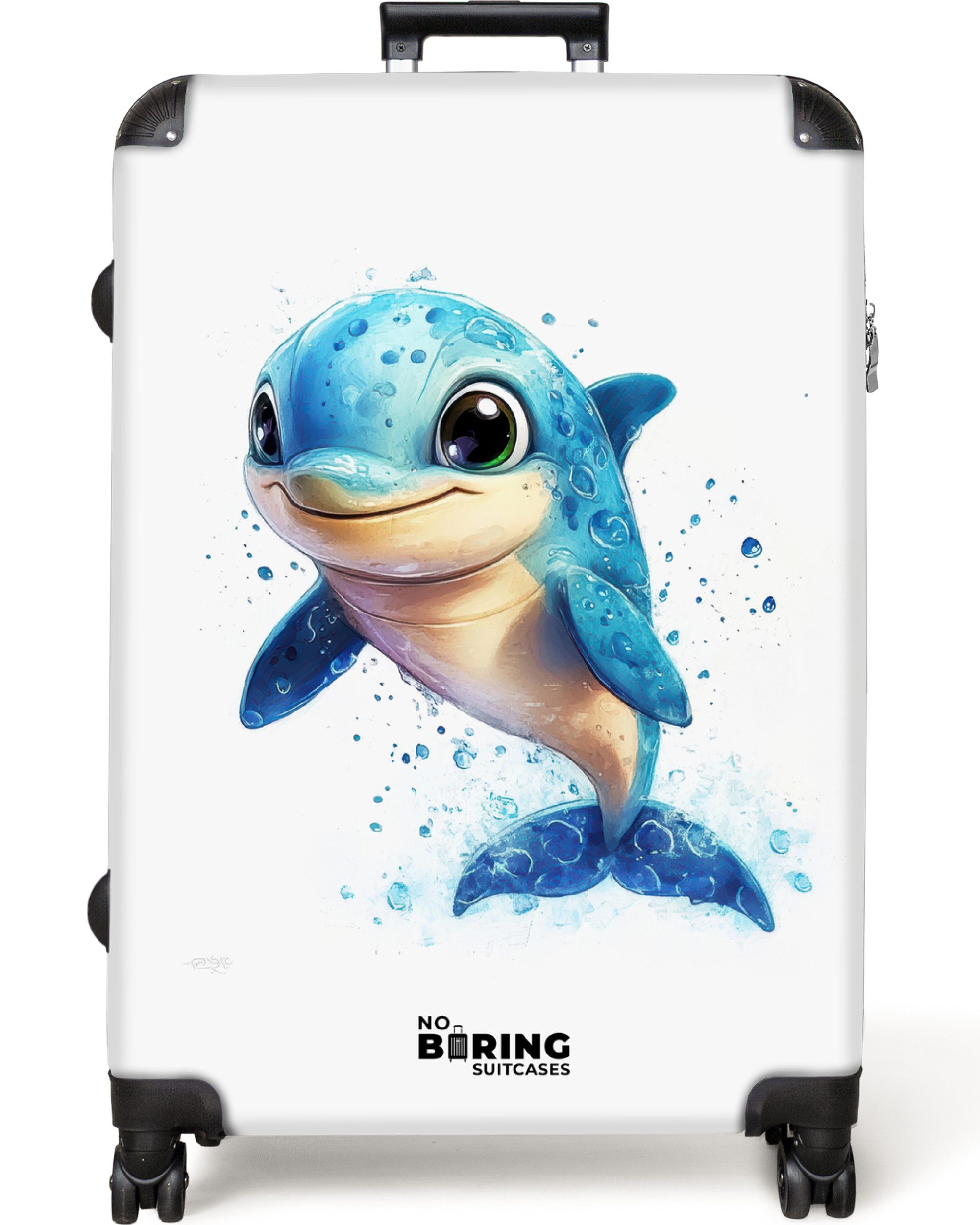 Kinderkoffer Glücklicher Delphin mit Wassertropfen auf Weiß 77 cm - 98 L