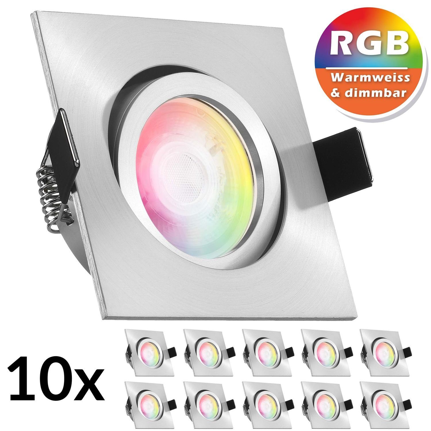 LEDANDO LED Einbaustrahler 10er RGB mit in L Einbaustrahler extra matt LED aluminium flach 3W Set