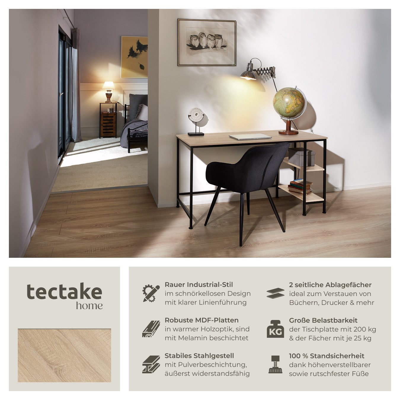 tectake Schreibtisch Computertisch Donegal 140x60x76,5cm (1-St., 1 tlg), Sc günstig online kaufen