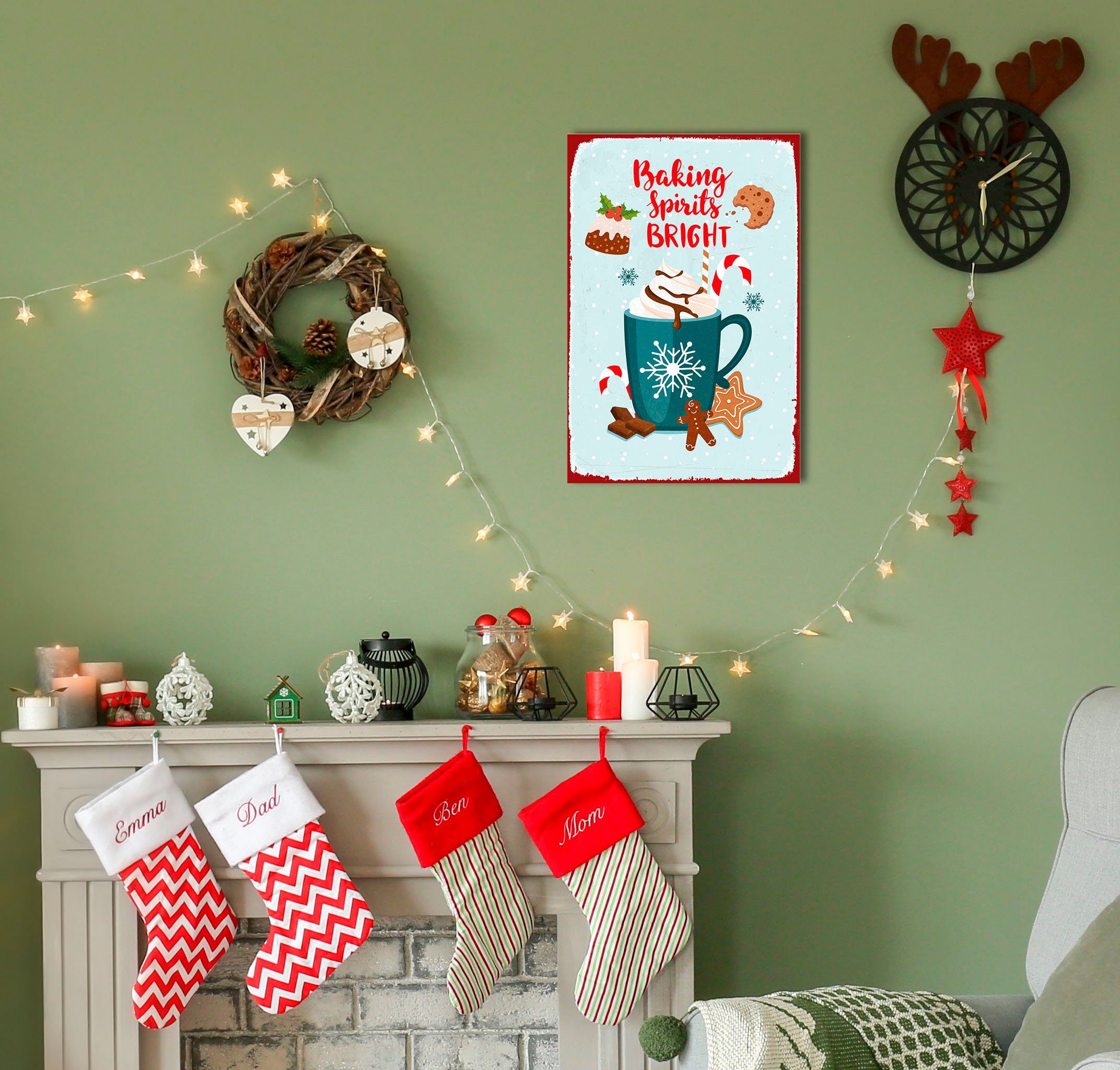 queence Metallbild Baking Spirit, Schneeflocken, Schriftzug, Weihnachten (1 St), Stahlschilder