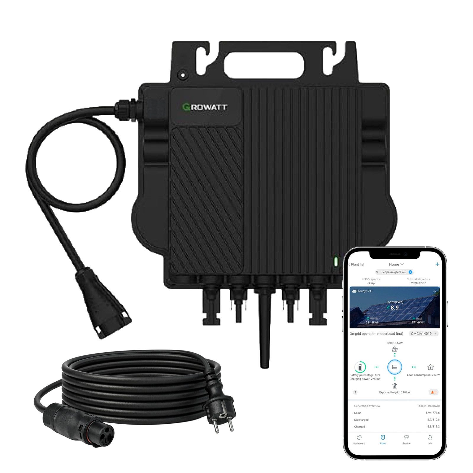 SUNNIVA Wechselrichter GROWATT Mikro-Wechselrichter 800 W NEO‑800M‑X, (für Balkonkraftwerk, IP67 wetterfest, Plug&Play Installation, 2 MPPT, WIFI Bluetooth, inkl.5m Anschlusskabel Micro Inverter)