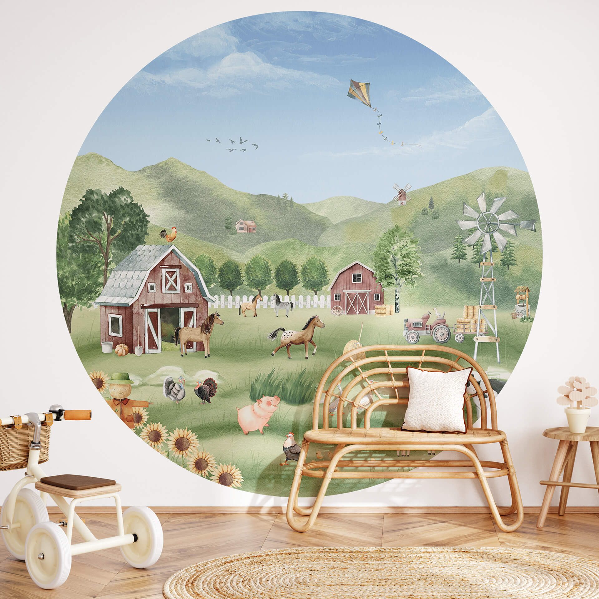 K&L Wall Art Fototapete Jungenzimmer Vliestapete Baby Nursery runde Fototapeten aus Vlies, Kinder Motivtapete, wahlweise als Klebetapete zum Ankleben oder Vliestapete zum Tapezieren