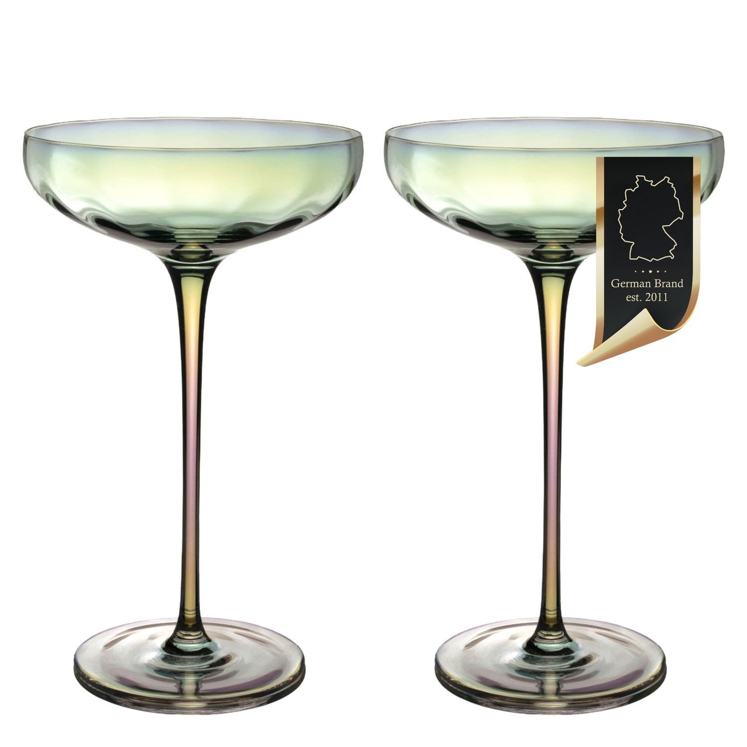Intirilife Martiniglas, 2-tlg., Glas, Martini Cocktail Glas Regenbogen Schimmer Wellenform 140 ml (2-tlg)