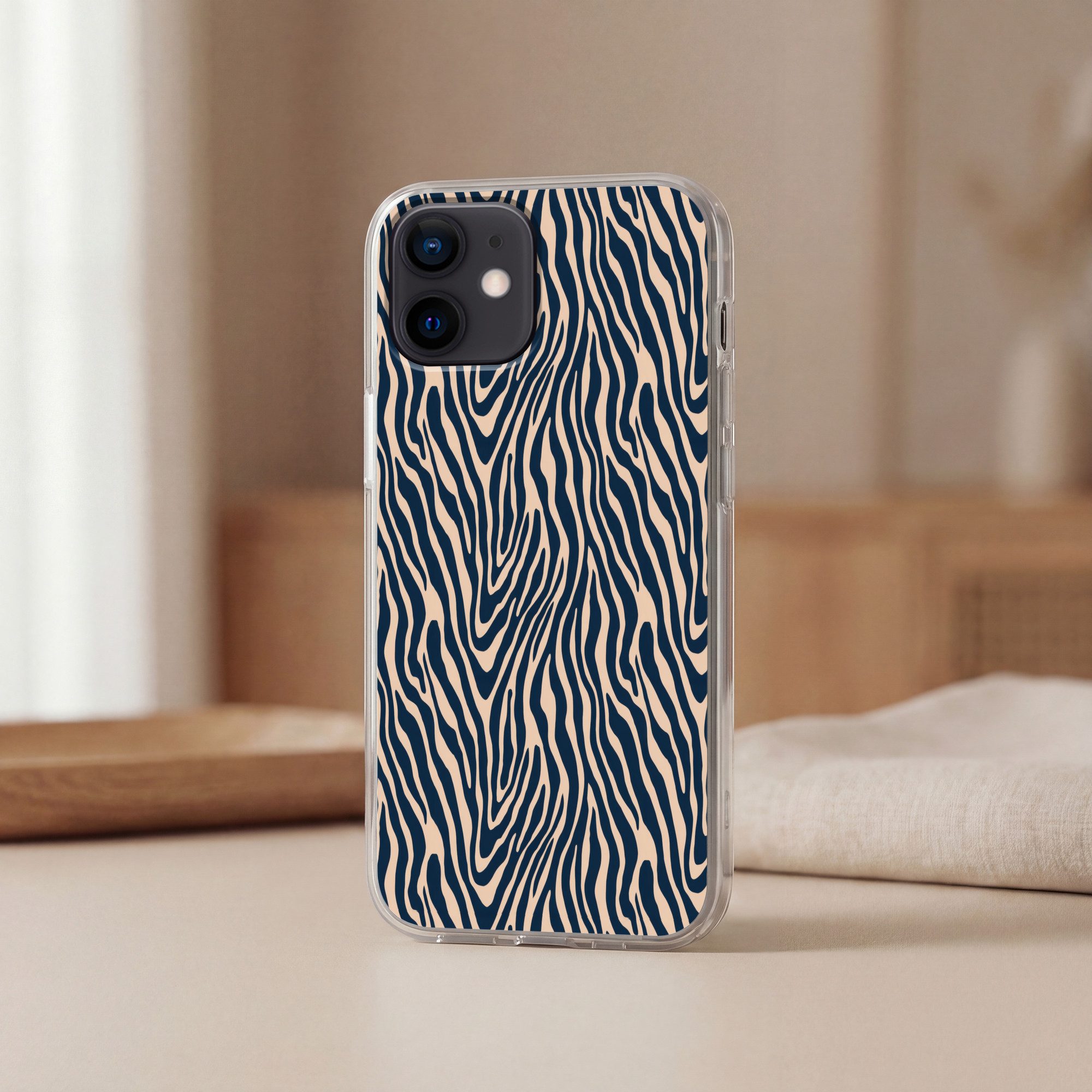 MuchoWow Handyhülle für Apple iPhone 12 Pro Zebra - Muster - Blau - Beige, Smartphone-Bumper, Print, Handy Schutzhülle Dünn