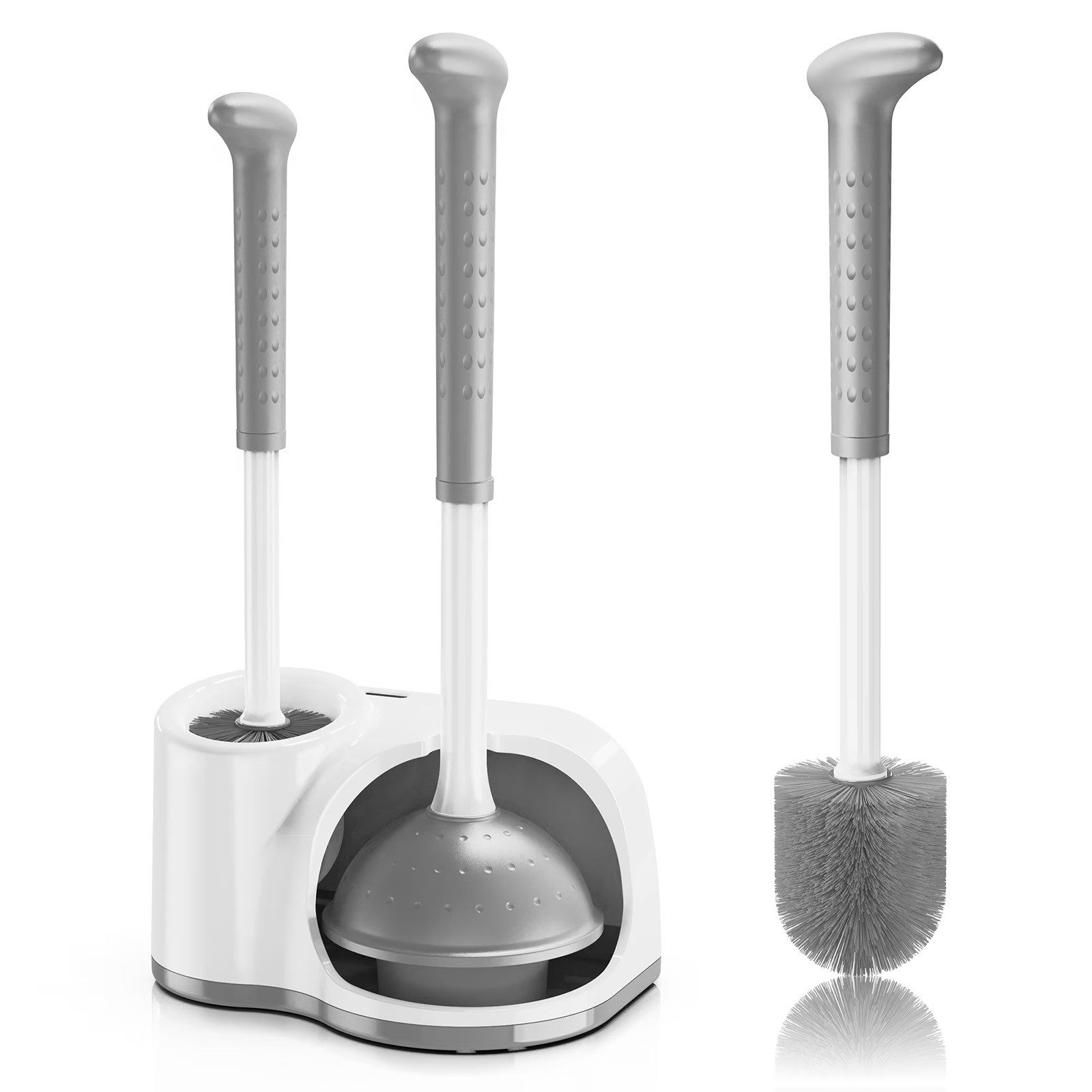 HUGERSTONE WC-Reinigungsbürste 2in1 Klobürste Set mit Toilettenbürste, Toilettenpömpel und Halterung, (Set, 3 tlg, WC Bürste und WC Saugglocke), Geeignet für Abwasserkanäle, Rohre und Toiletten, Badezimmer, Gäste-WC