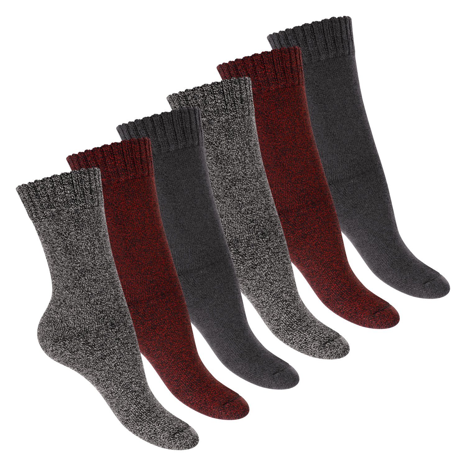 Footstar Thermosocken Damen Frottee Socken (6 Paar) Winter Socken mit Thermo Effekt Grau/Rot | Thermosocken